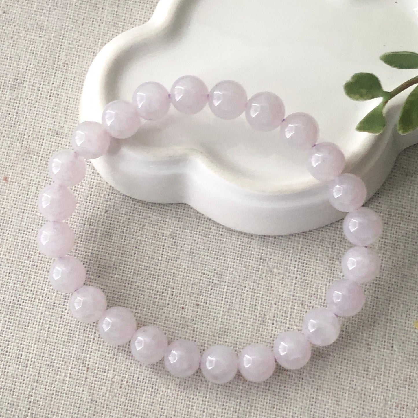 9 mm Icy Tint Lavender Jadeite Jade Bead Bracelet
