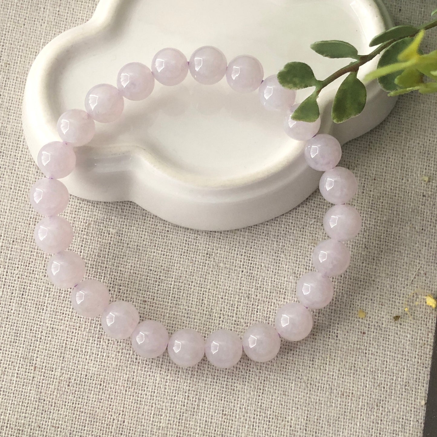 9 mm Icy Tint Lavender Jadeite Jade Bead Bracelet