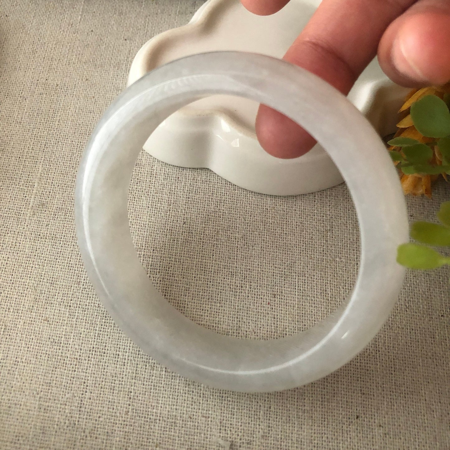 Reserved. 56mm Icy White Float Cotton Jadeite Jade Bangle