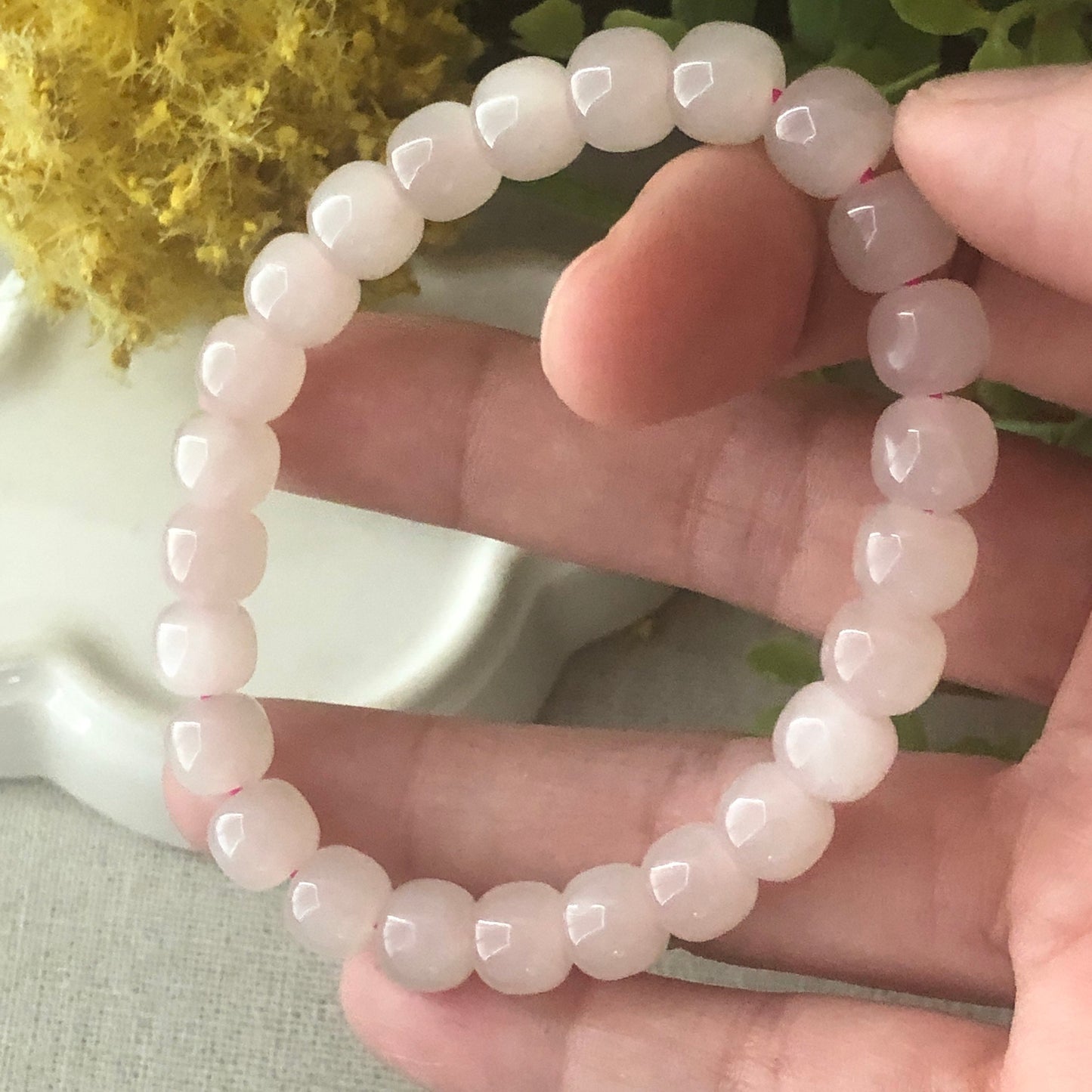 8 mm Pink Hetian Jade Long Bead Bracelet Glossy