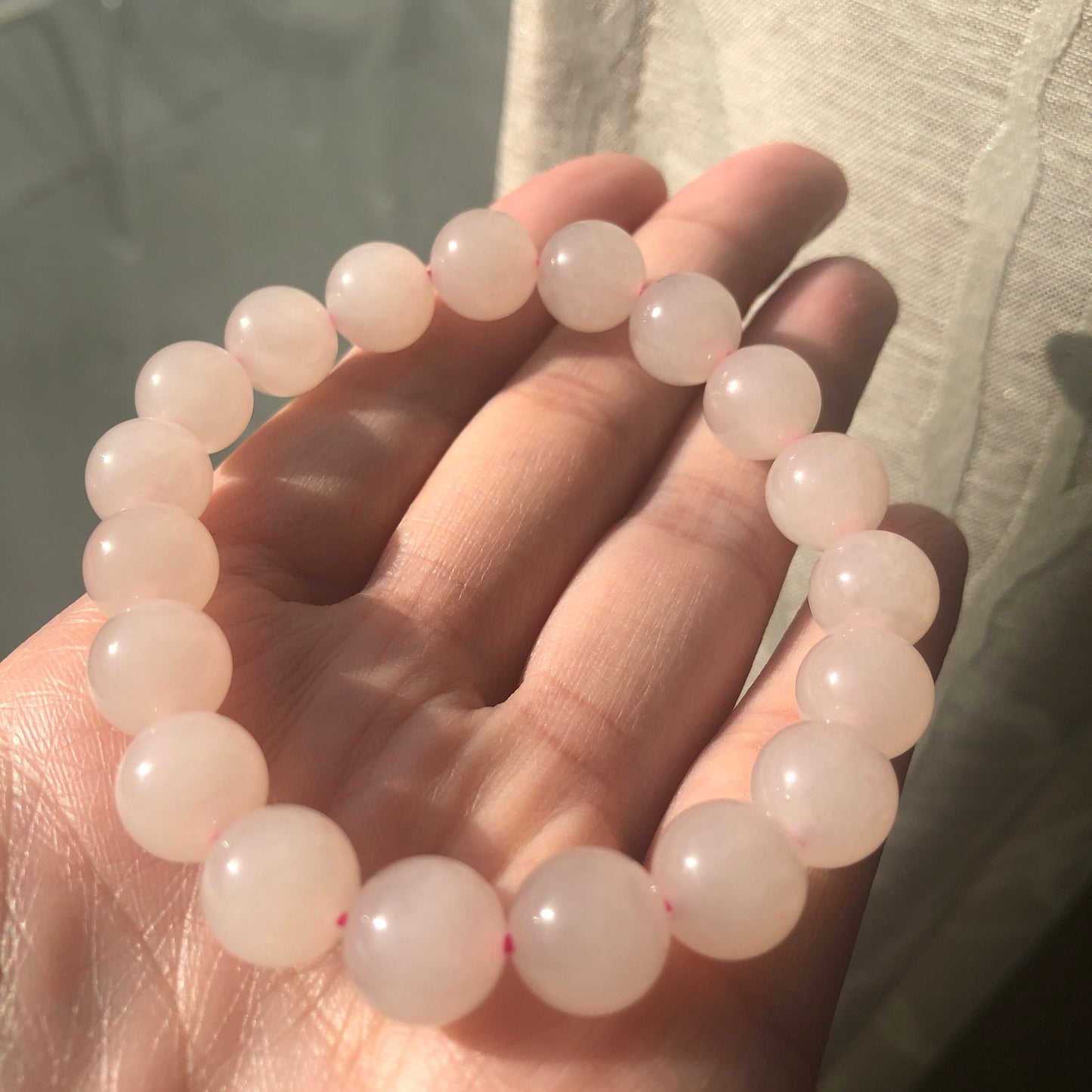 10mm Glossy Hetian Pink Jade Bead Bracelet