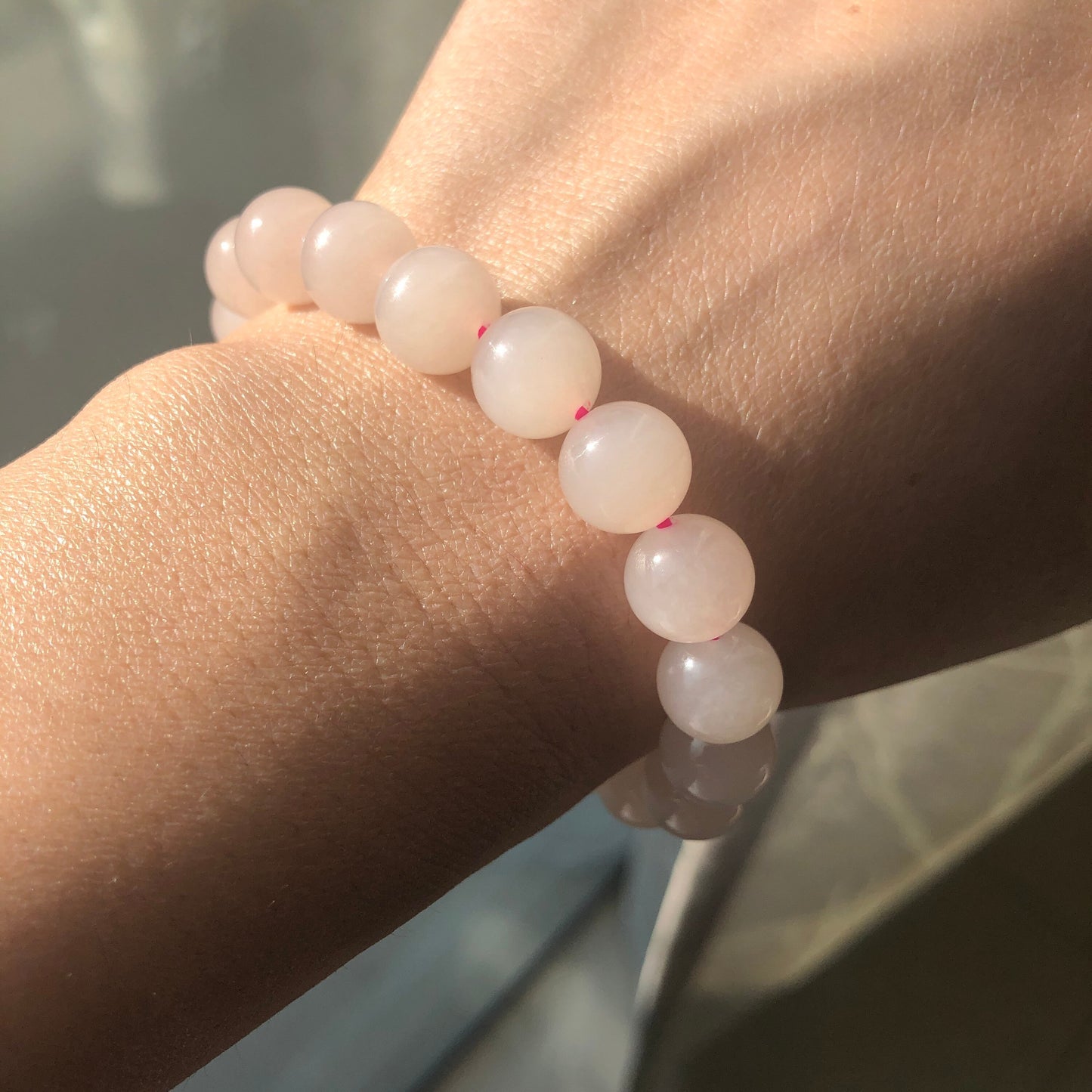10mm Glossy Hetian Pink Jade Bead Bracelet