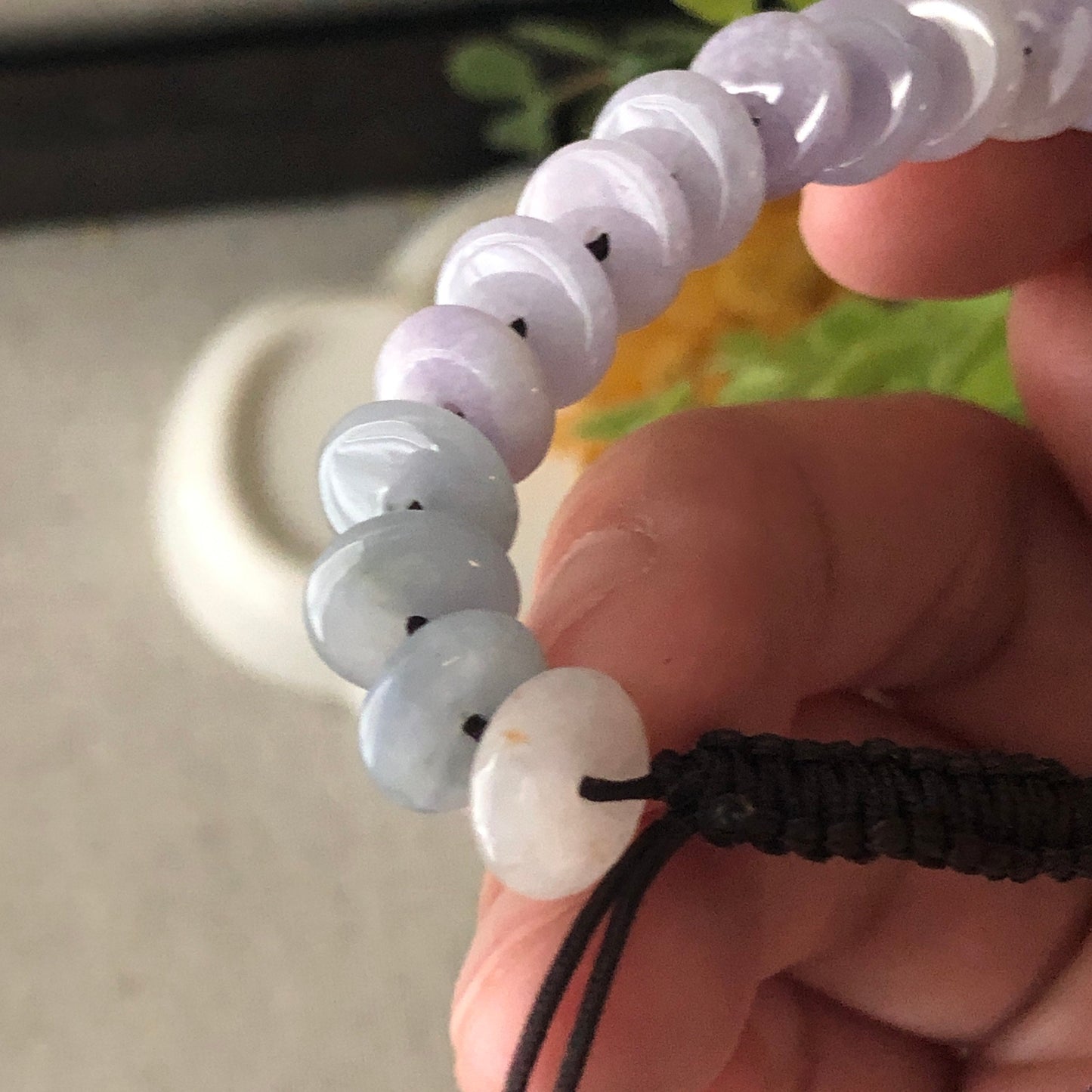 8.7 mm Jadeite Jade Icy Tint Lavender Peace Donut Bead Bracelet