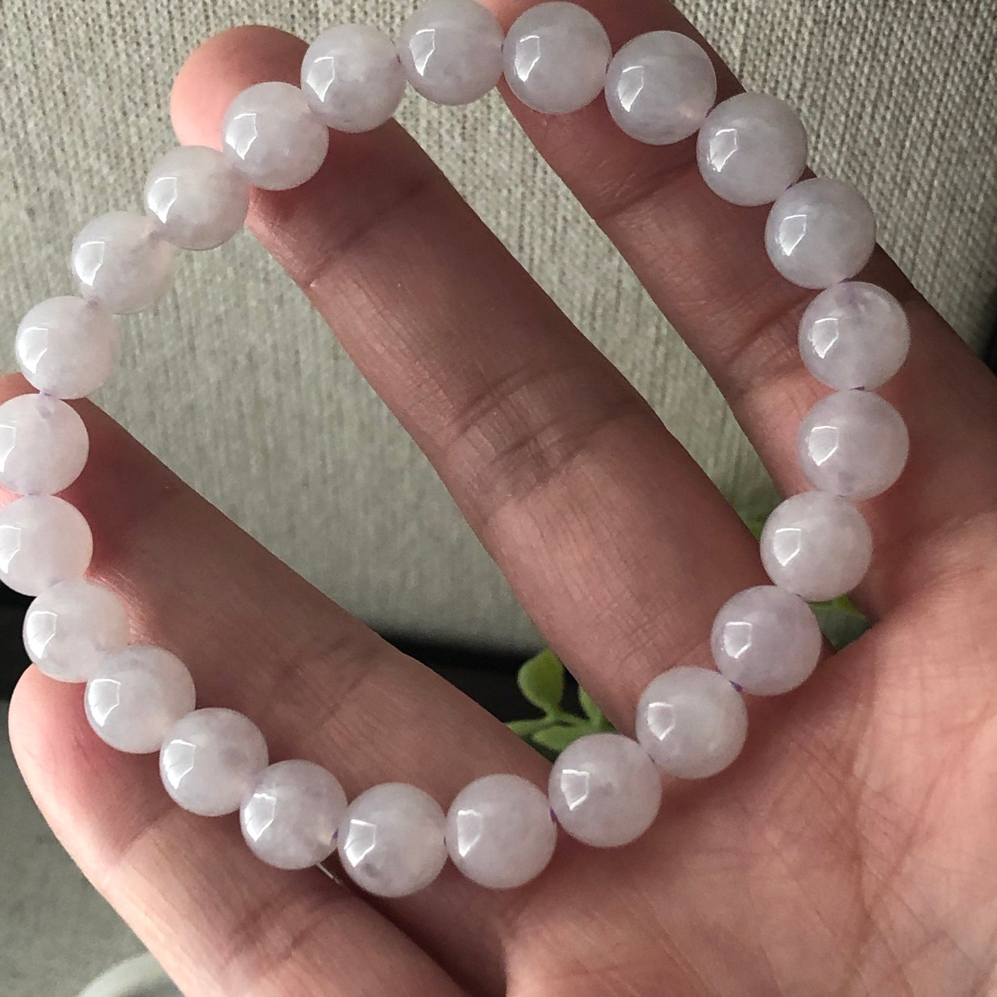 9 mm Icy Tint Lavender Jadeite Jade Bead Bracelet