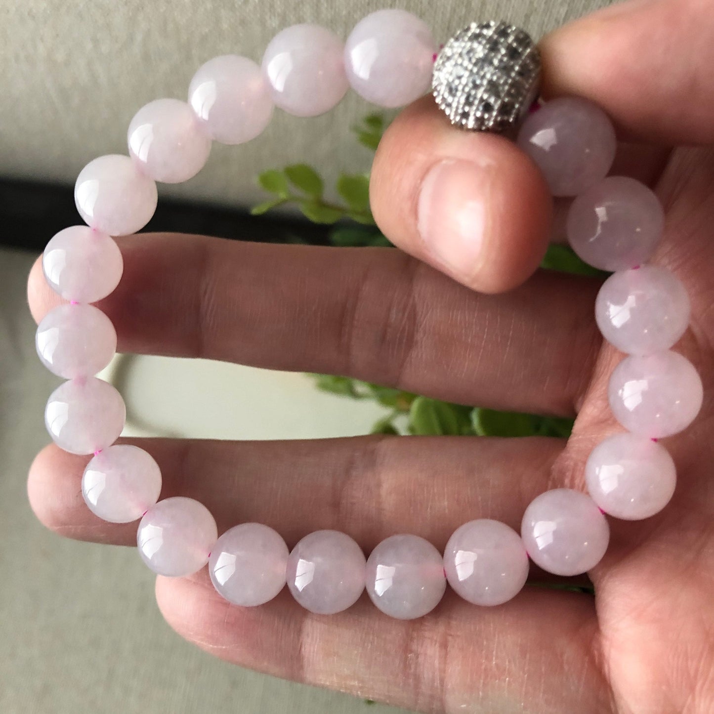 9 mm Icy Tint Lavender Jadeite Jade Bead Bracelet