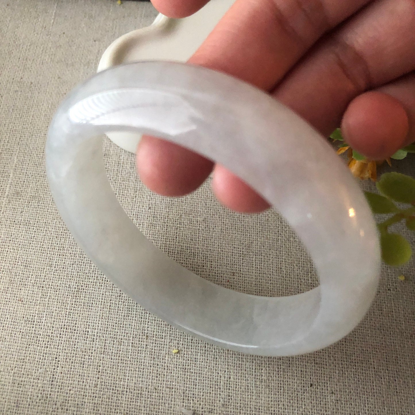 Reserved. 56mm Icy White Float Cotton Jadeite Jade Bangle