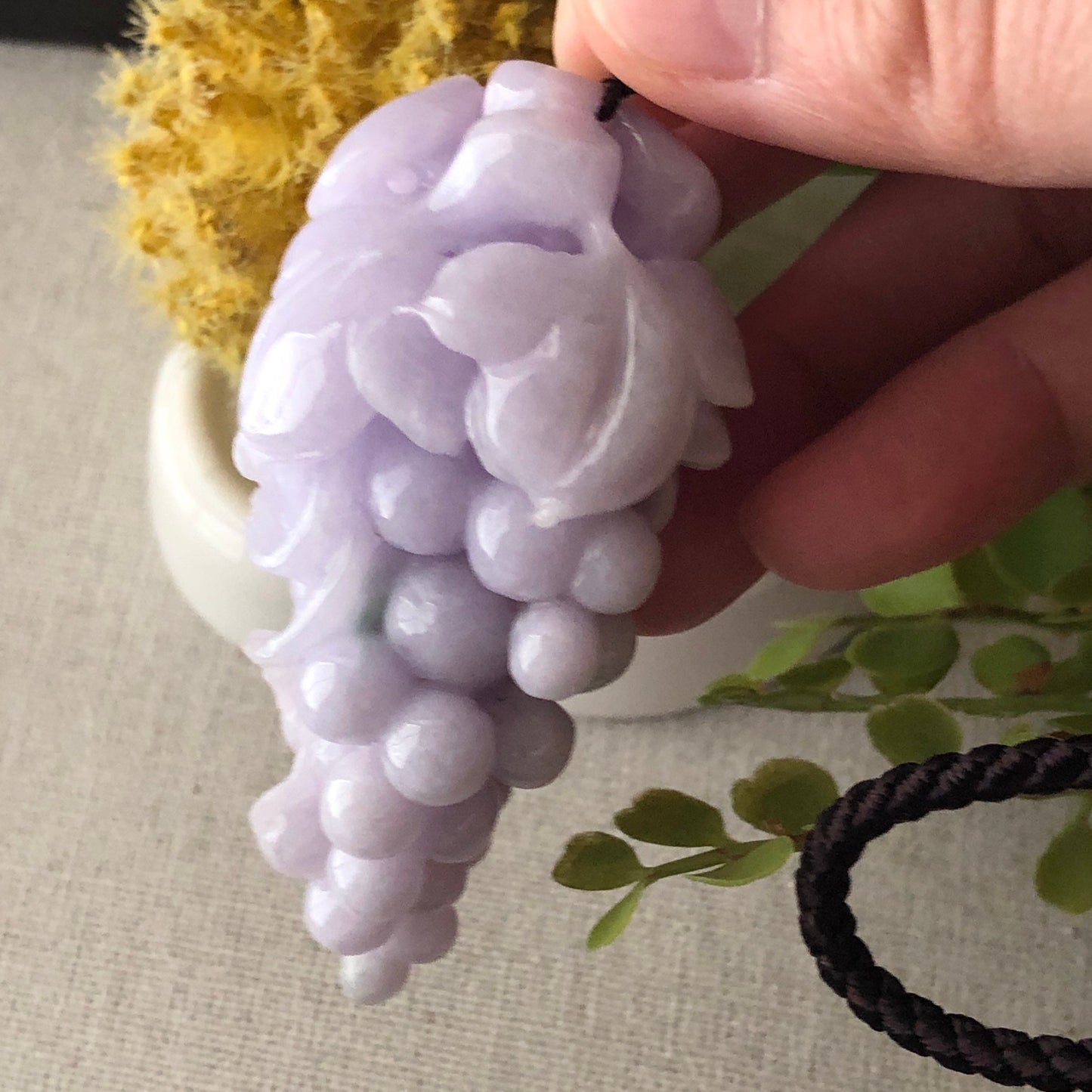 Reserved. 73mm Lavender Carved Grape Jadeite Jade Pendant