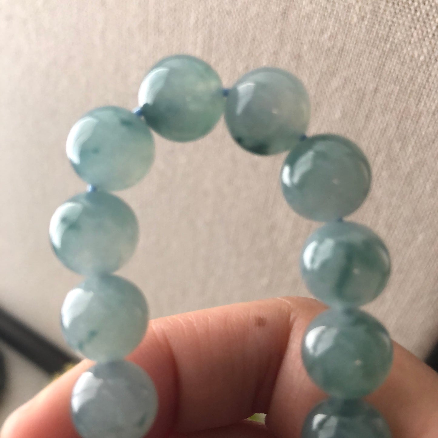 RARE 10mm Icy Glutinous Moist Blue Green Float Flowers Jadeite Jade Bead Bracelet