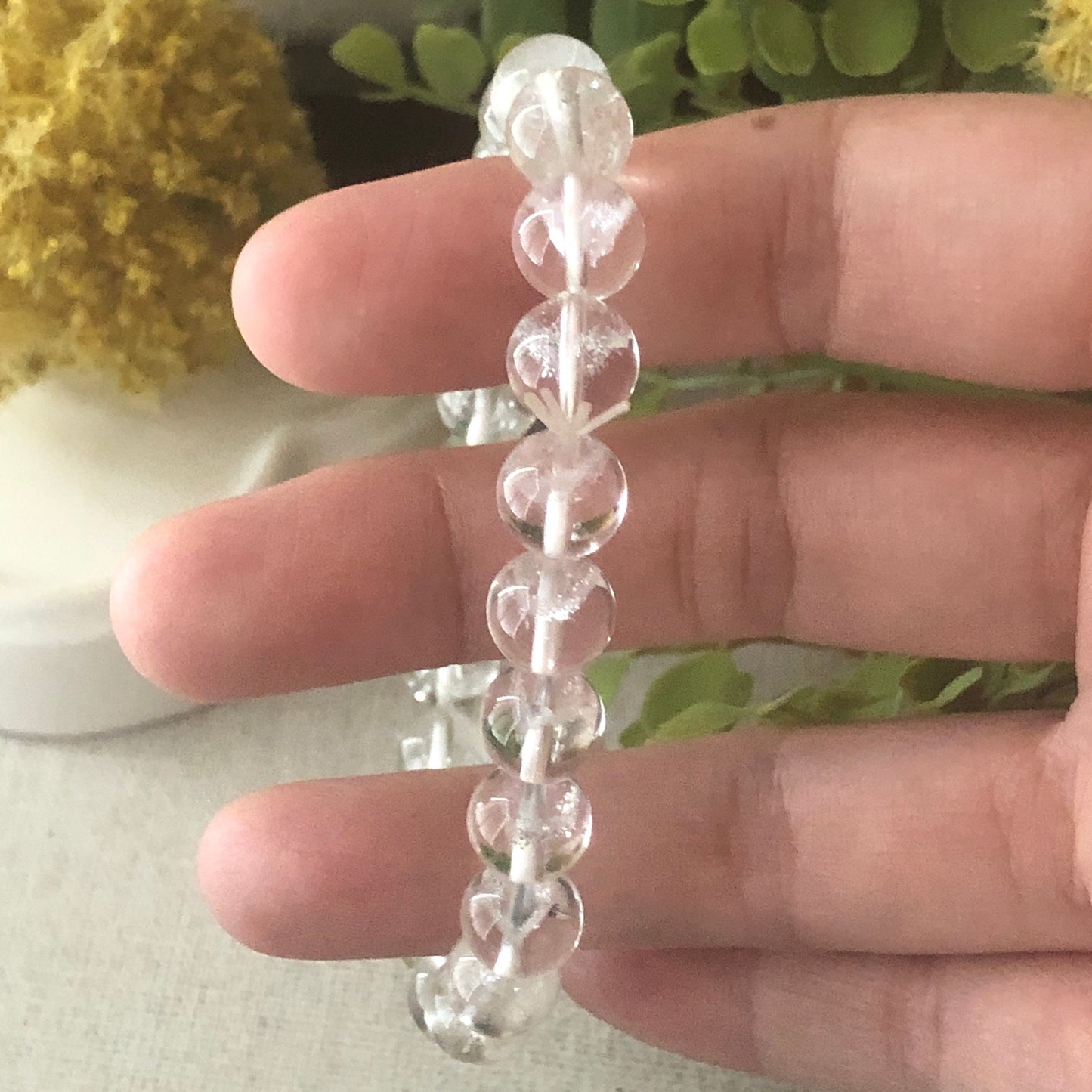 8.5 mm Natural White Quartz Crystal Bracelet