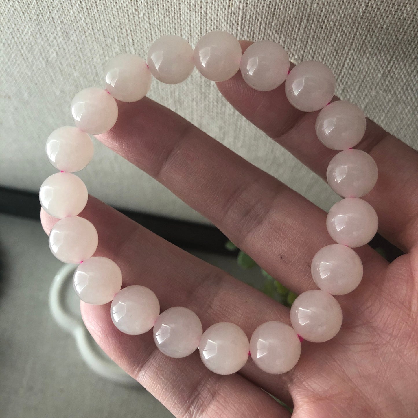 10mm Glossy Hetian Pink Jade Bead Bracelet