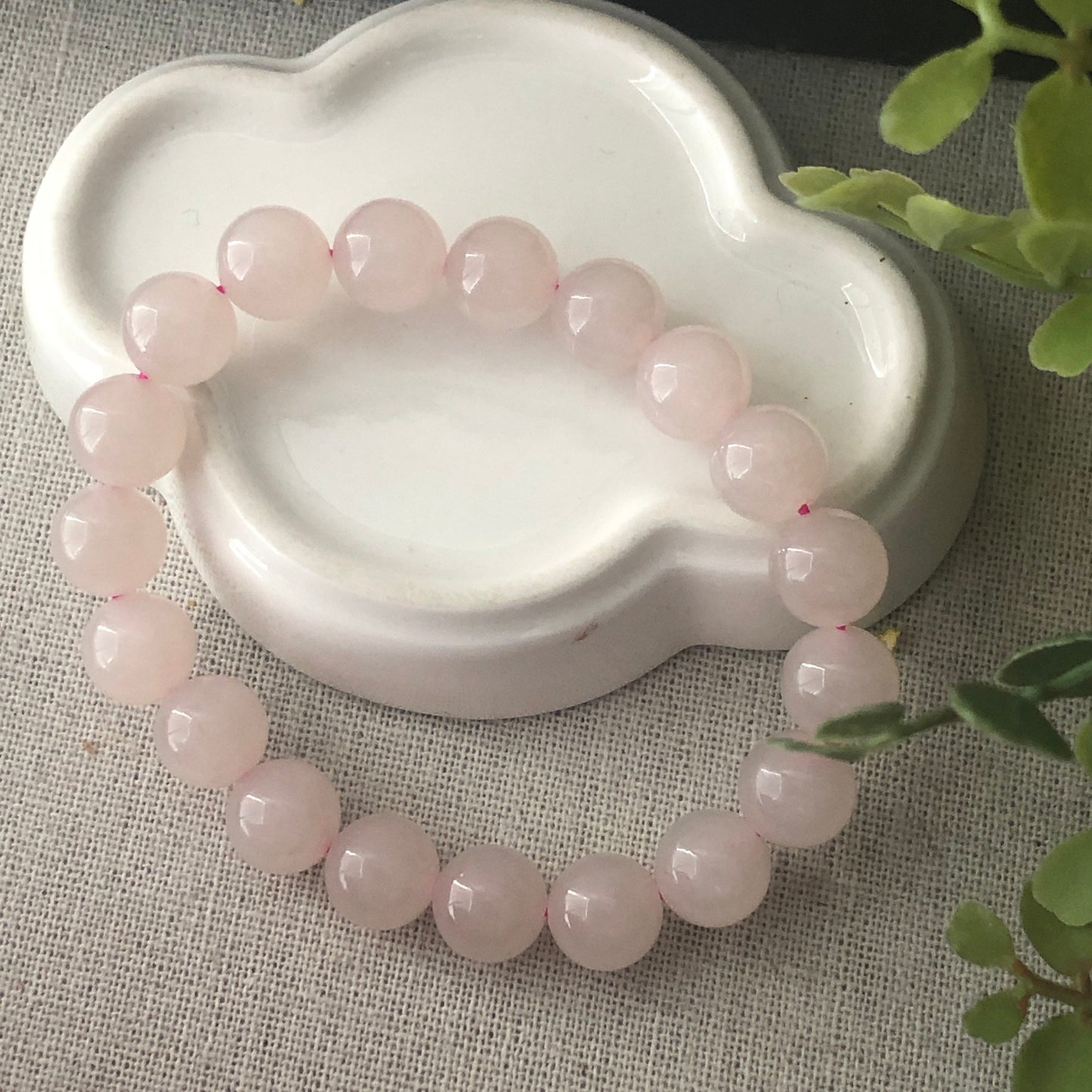 10mm Glossy Hetian Pink Jade Bead Bracelet