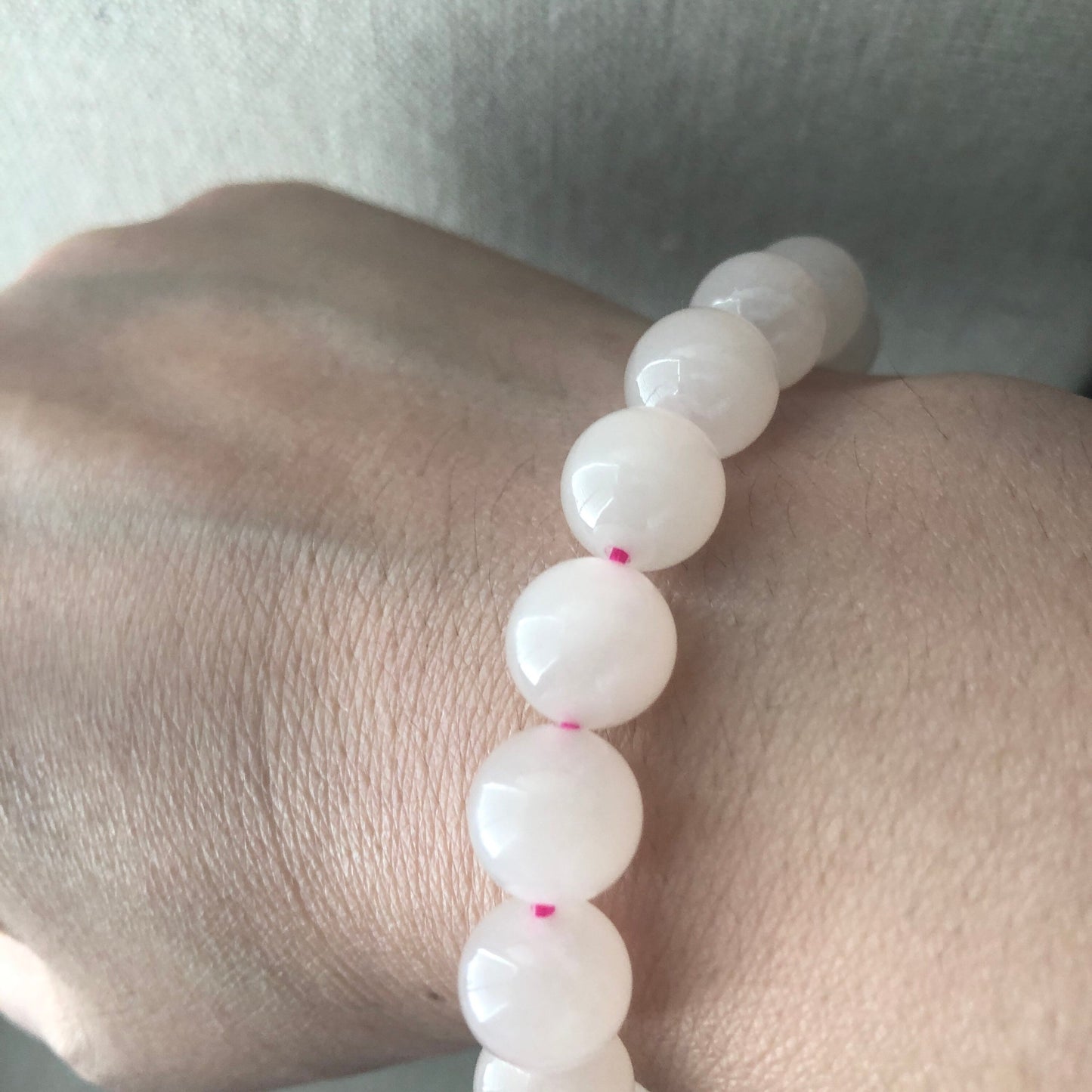 10mm Glossy Hetian Pink Jade Bead Bracelet