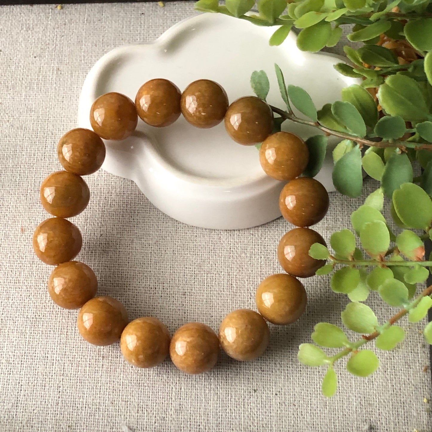 13.5mm Grade A Yellow Brown Jade Jadeite Bracelet
