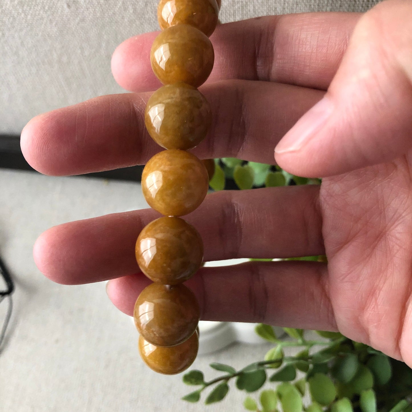 13.5mm Grade A Yellow Brown Jade Jadeite Bracelet