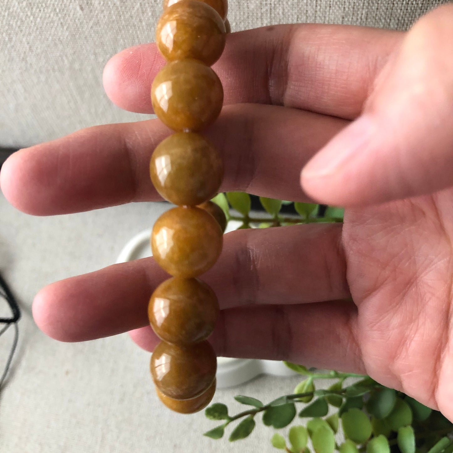 13.5mm Grade A Yellow Brown Jade Jadeite Bracelet