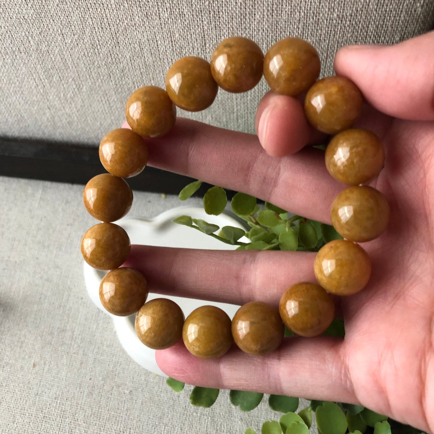 13.5mm Grade A Yellow Brown Jade Jadeite Bracelet