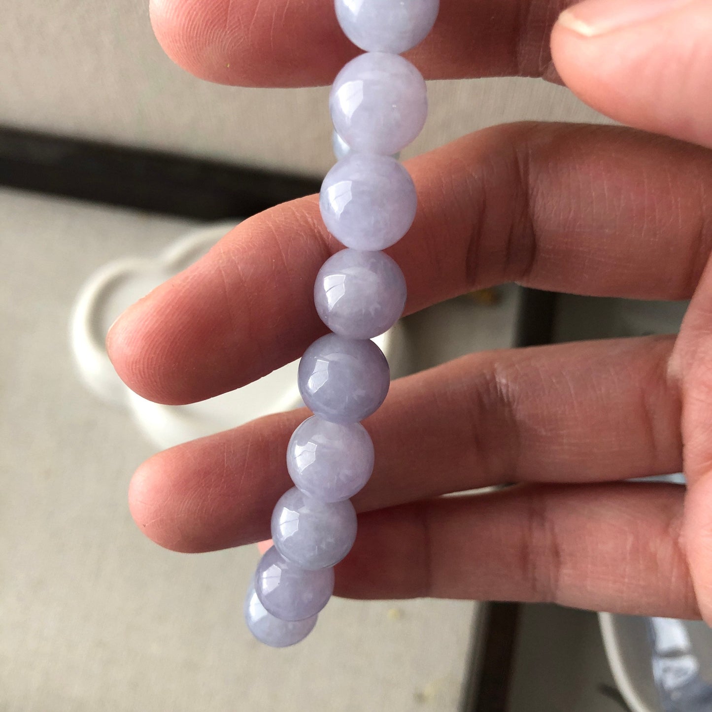 9.5 mm Icy Lavender Blue Jade Jadeite Bead Bracelet 8in Diameter