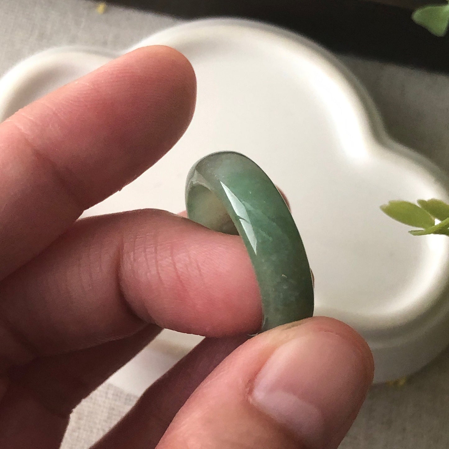 Us size 9.5-10 Jadeite Jade Earthy Green Carved Band Ring