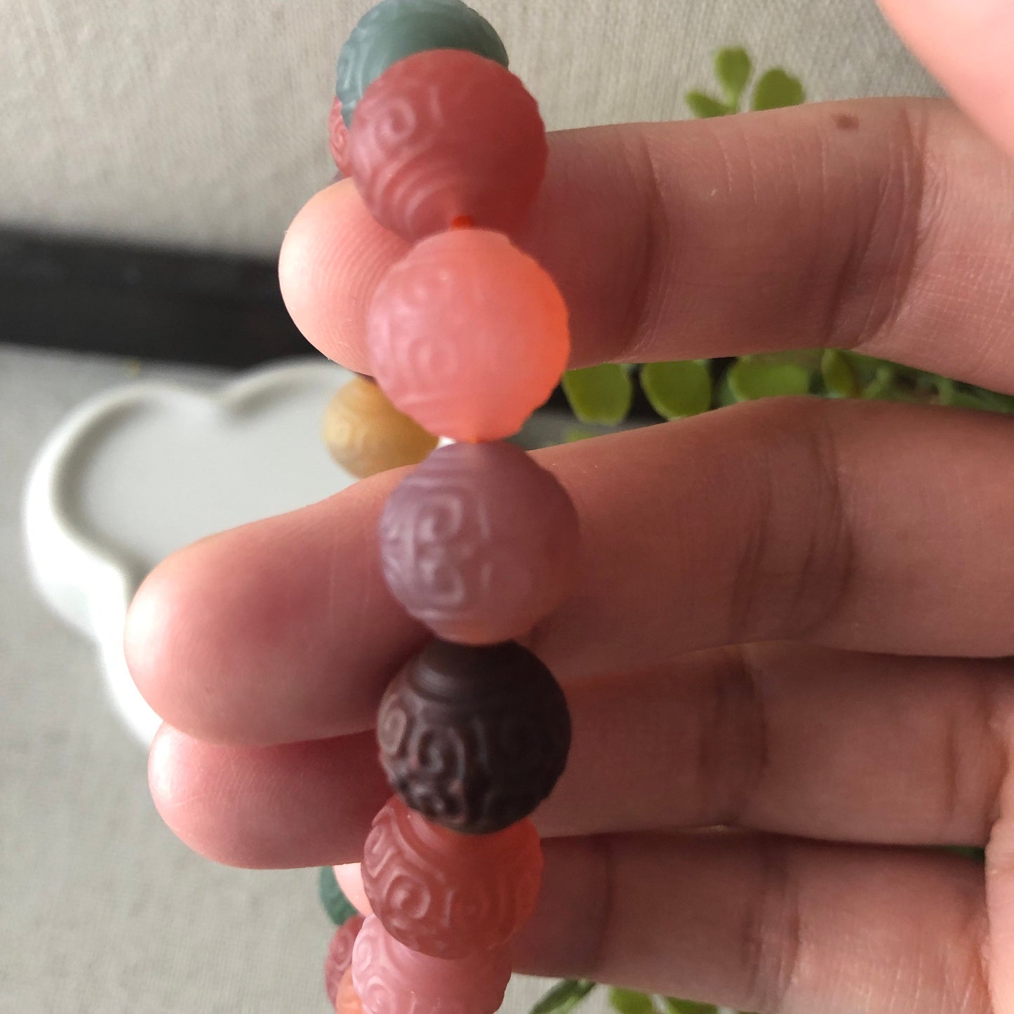 11mm Carved Agate Grade A Natural Bead Bracelet Health Circulation Icy