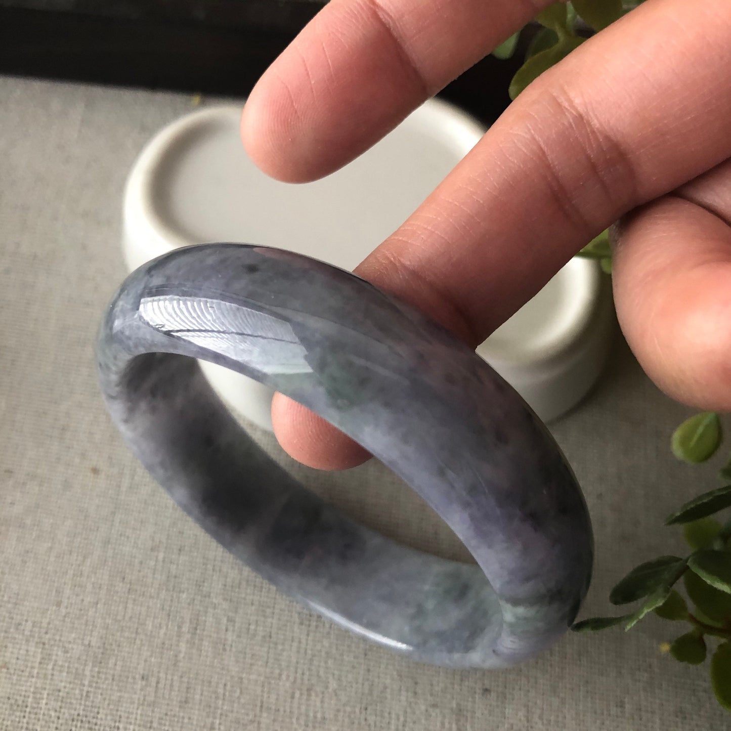 RARE 55 mm Burma Lavender Wuji Green 3 Color D Shaped Jadeite Jade Bangle