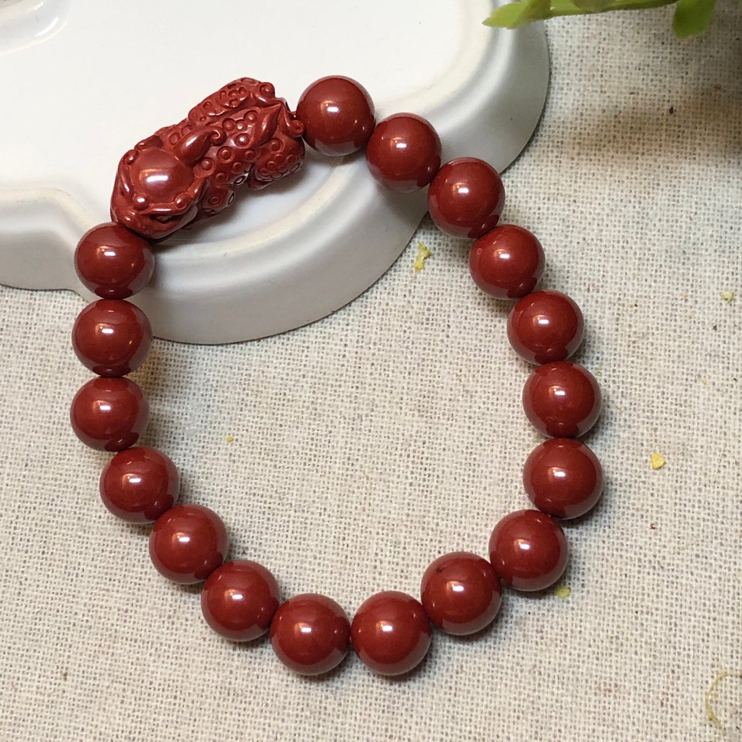 10 mm Cinnabar Imperial Rust Red Bead Bracelet
