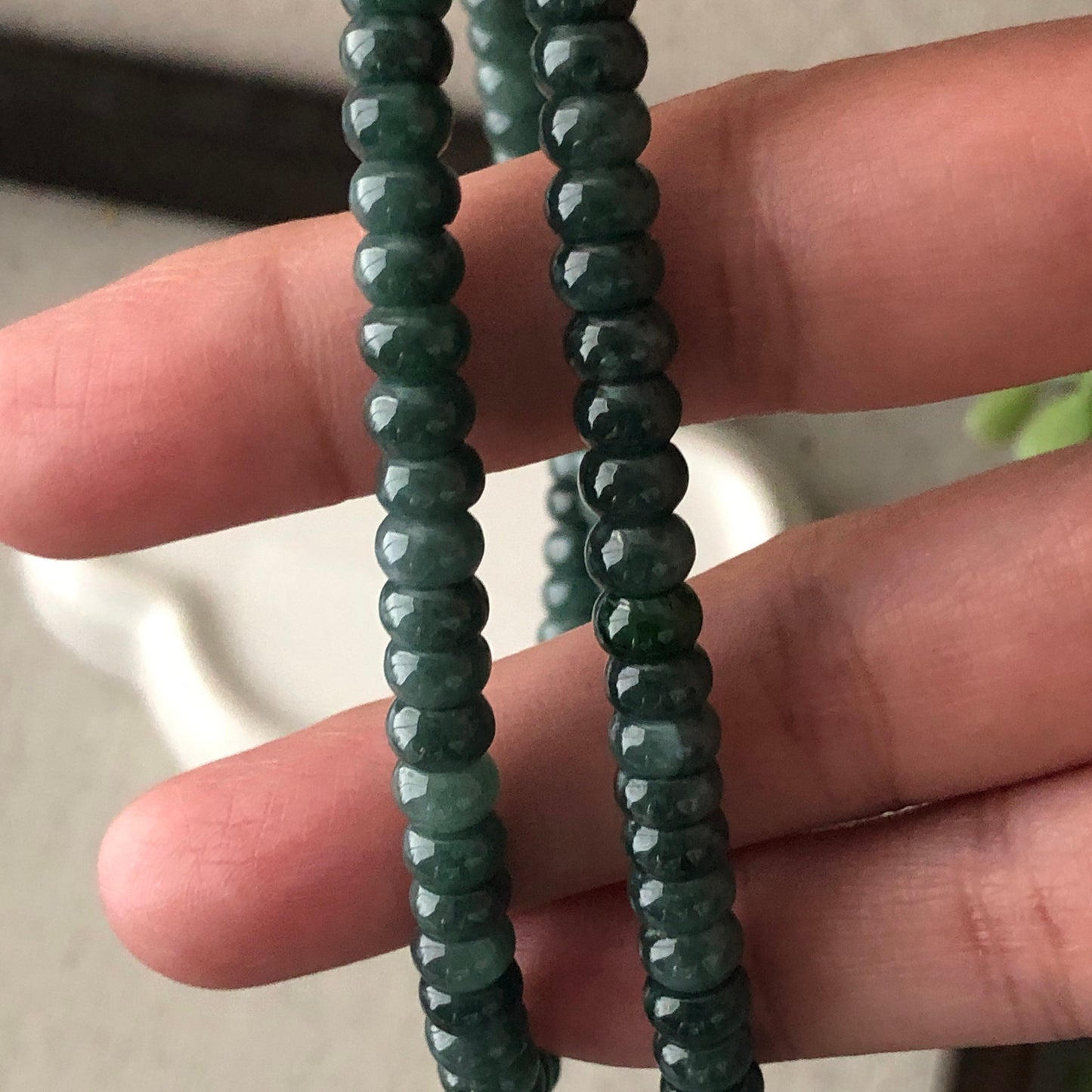 5.8mm Blue Green Jadeite Jade Flat Round Bead Bracelet Necklace
