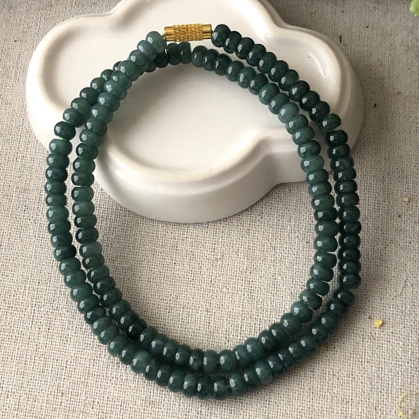 5.8mm Blue Green Jadeite Jade Flat Round Bead Bracelet Necklace
