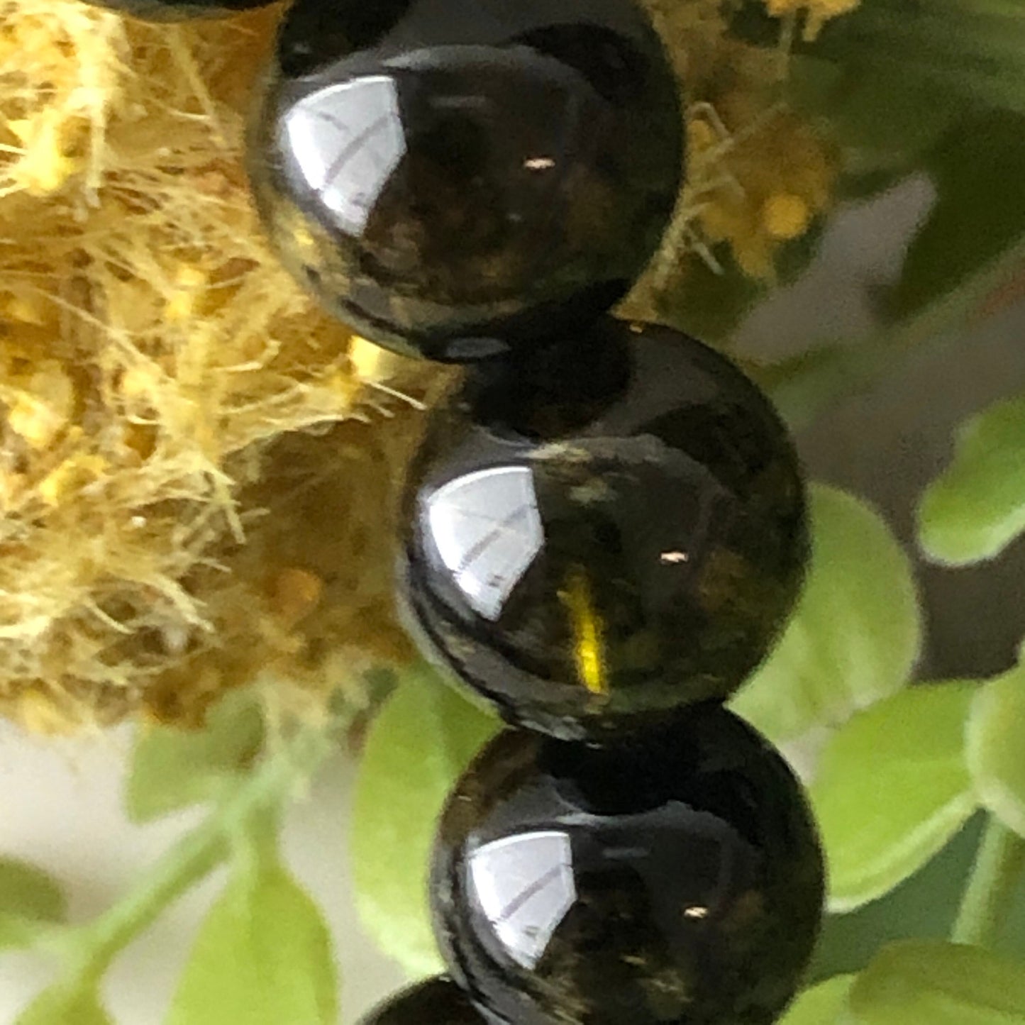 10 mm Natural Black Yellow Green Quartz Bracelet