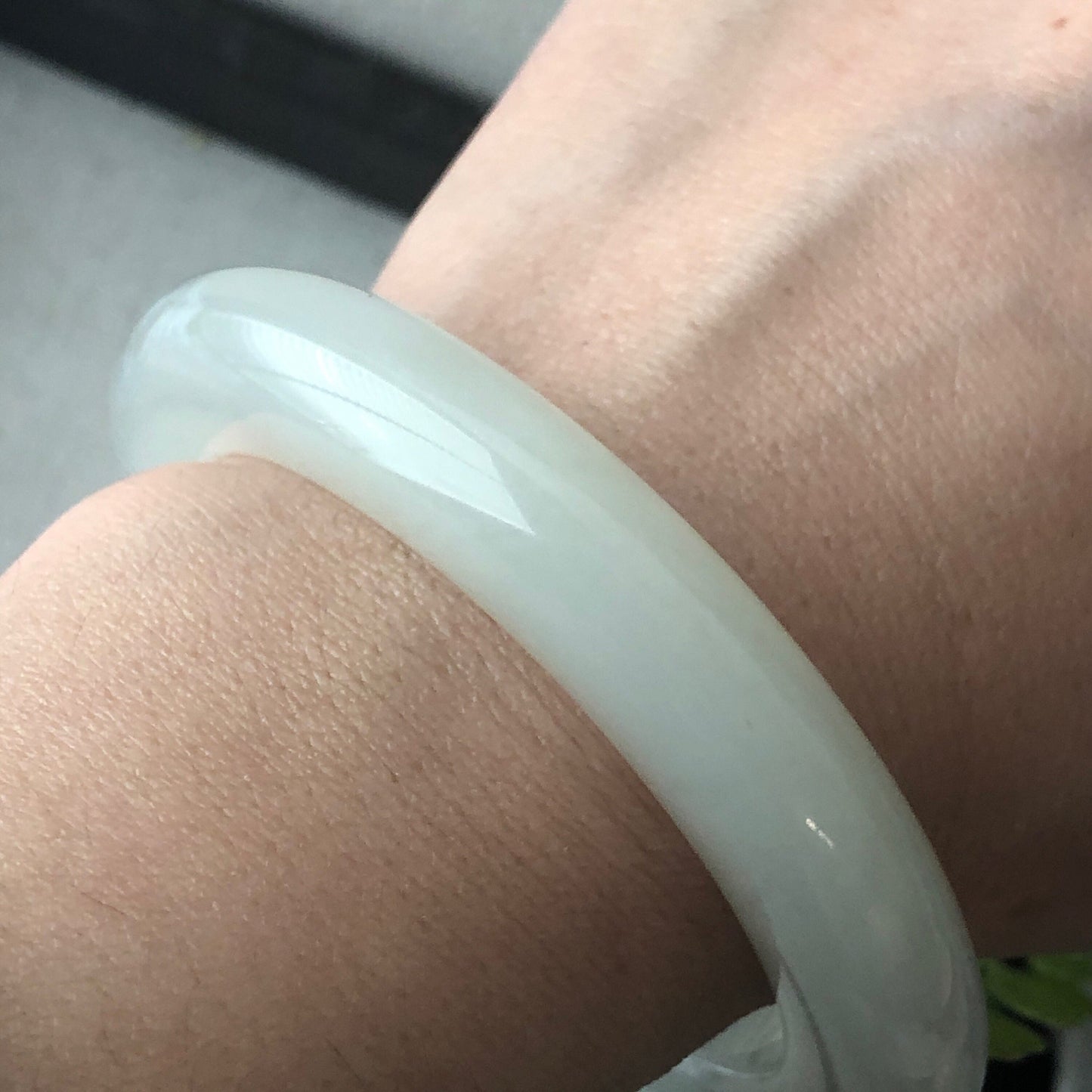 56mm Icy Hetian Jade D-shaped Bangle