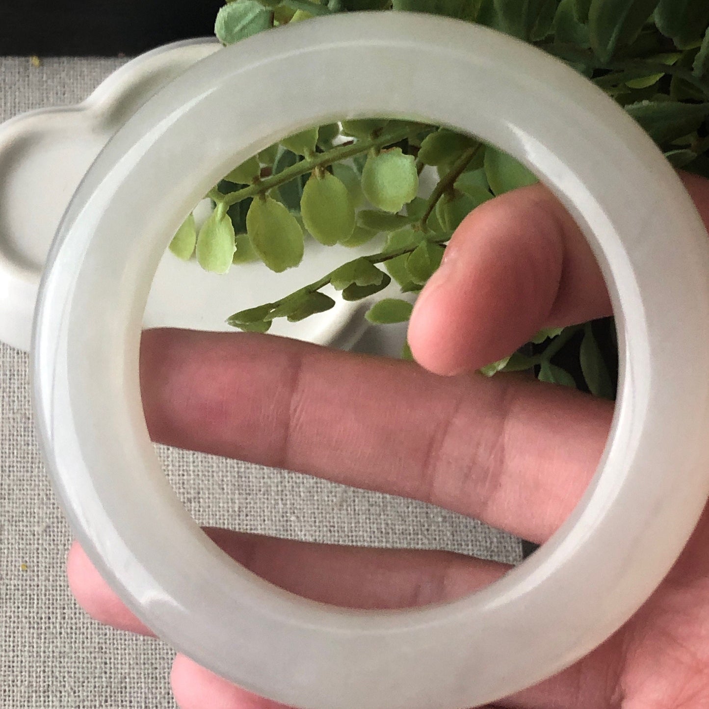 56mm Icy Hetian Jade D-shaped Bangle