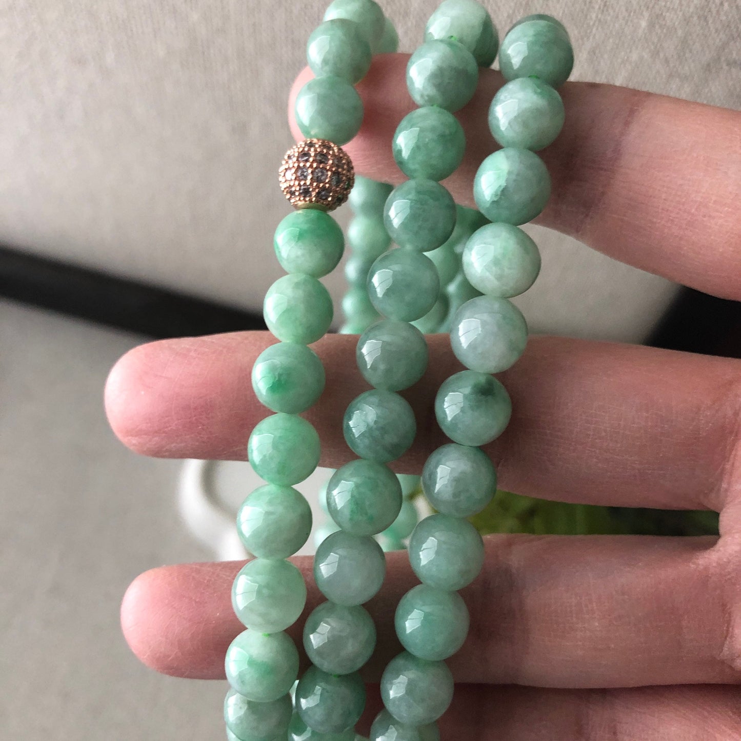 7.8mm Sweet Green Jadeite Jade Round Bead Bracelet Necklace