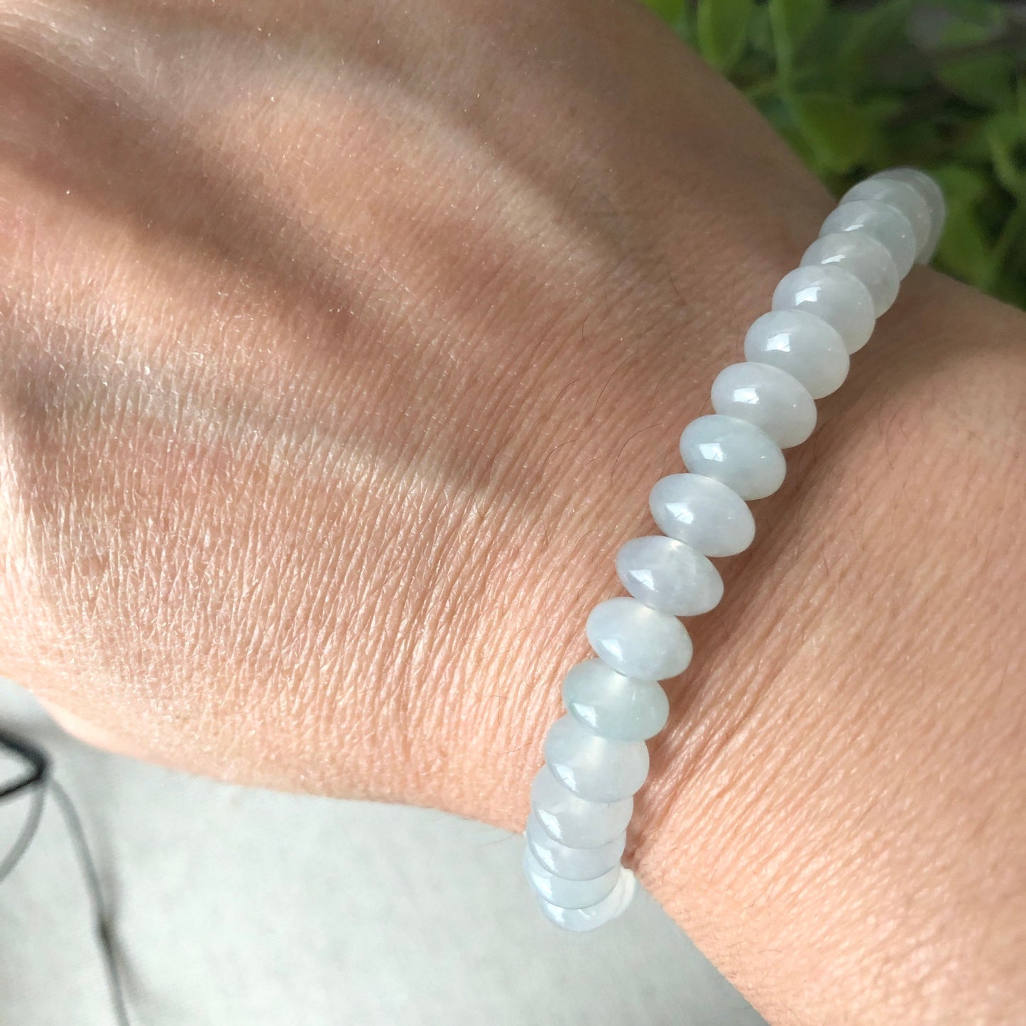 RARE 7.4 mm High Icy Glossy Blue Glow Jade Jadeite Round Flat Bead Bracelet