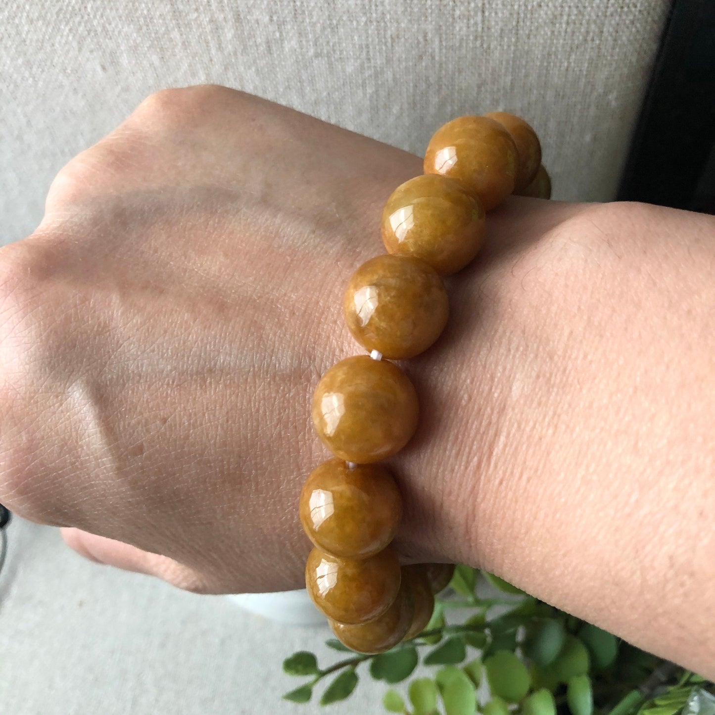 13.5mm Grade A Yellow Brown Jade Jadeite Bracelet