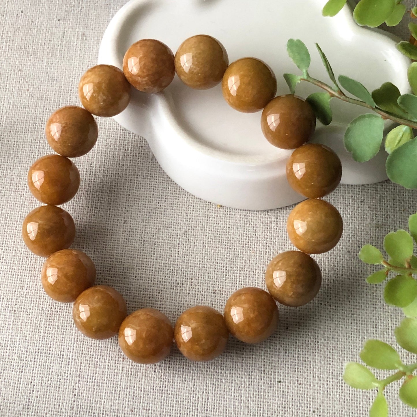 13.5mm Grade A Yellow Brown Jade Jadeite Bracelet