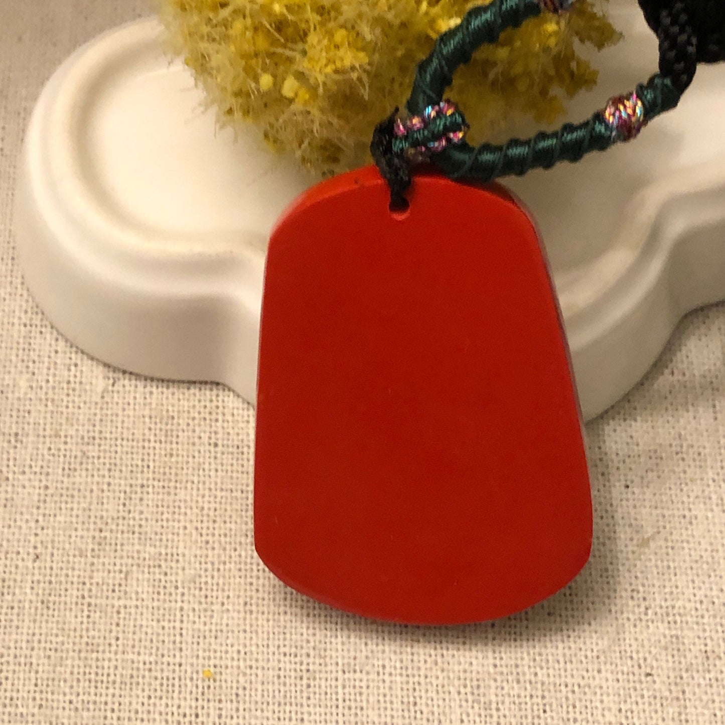48 mm Cinnabar Carved Red Phoenix Flower Pendant NOT JADE