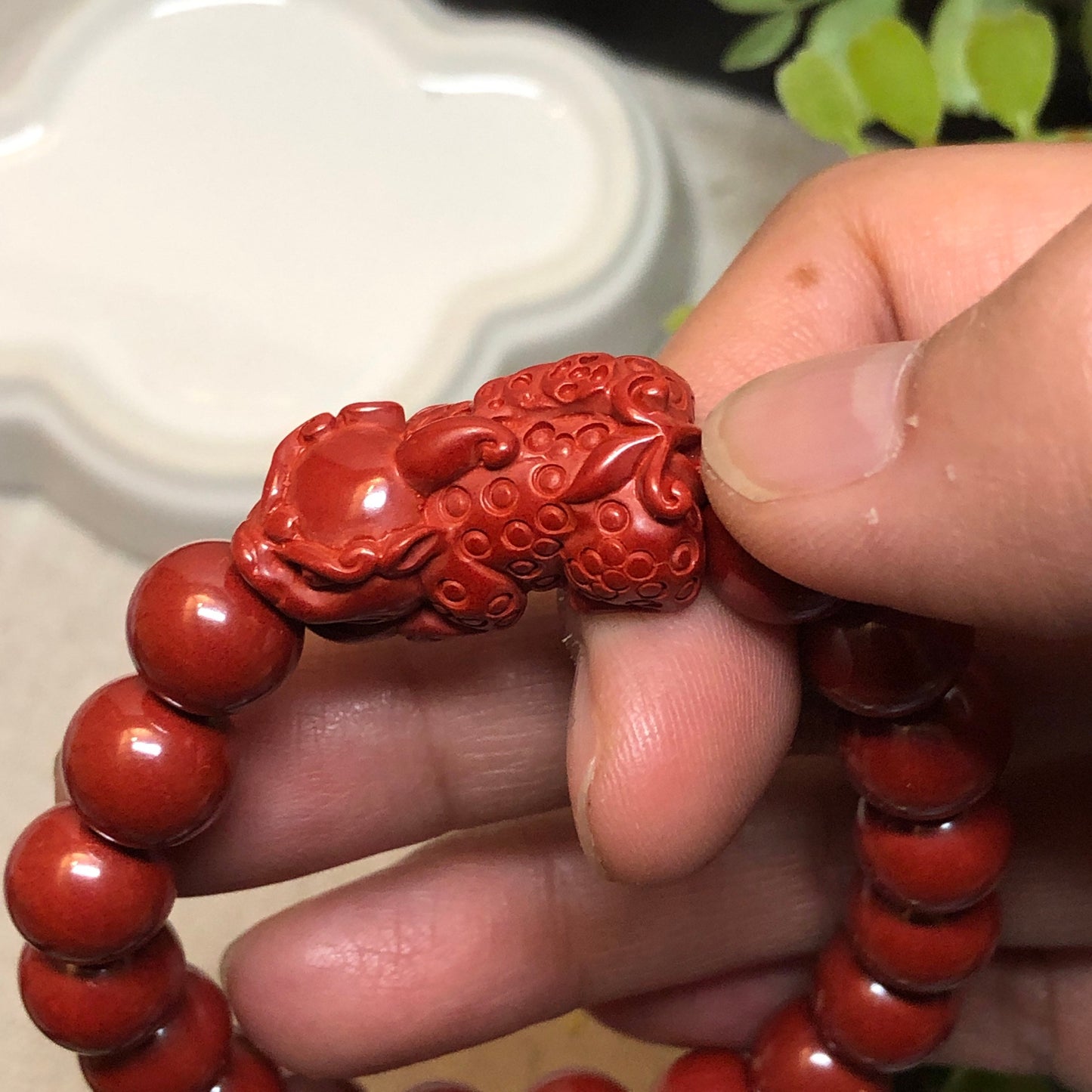 10 mm Cinnabar Imperial Rust Red Bead Bracelet