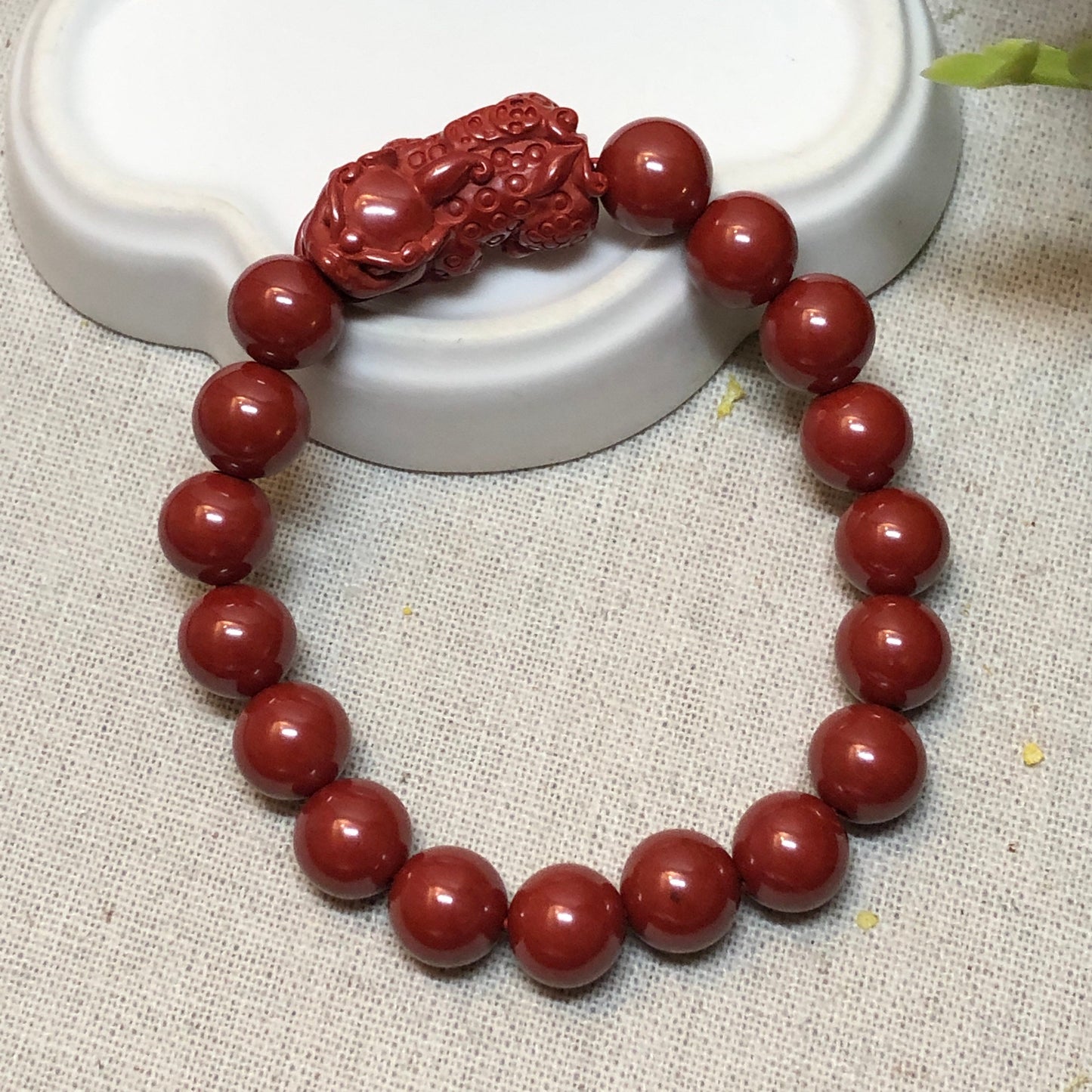 10 mm Cinnabar Imperial Rust Red Bead Bracelet