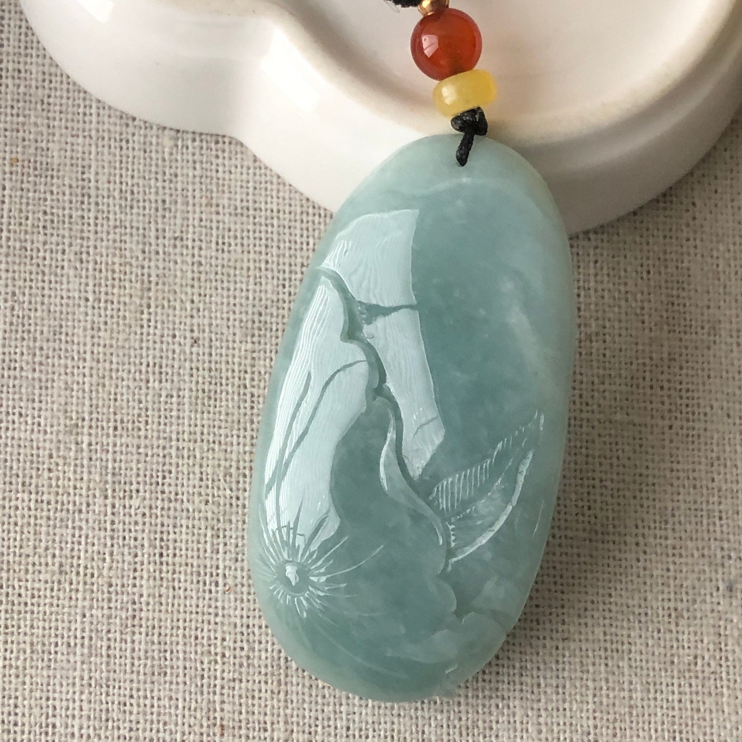 49mm Green Jadeite Jade Carved Faceless Buddha Pendant
