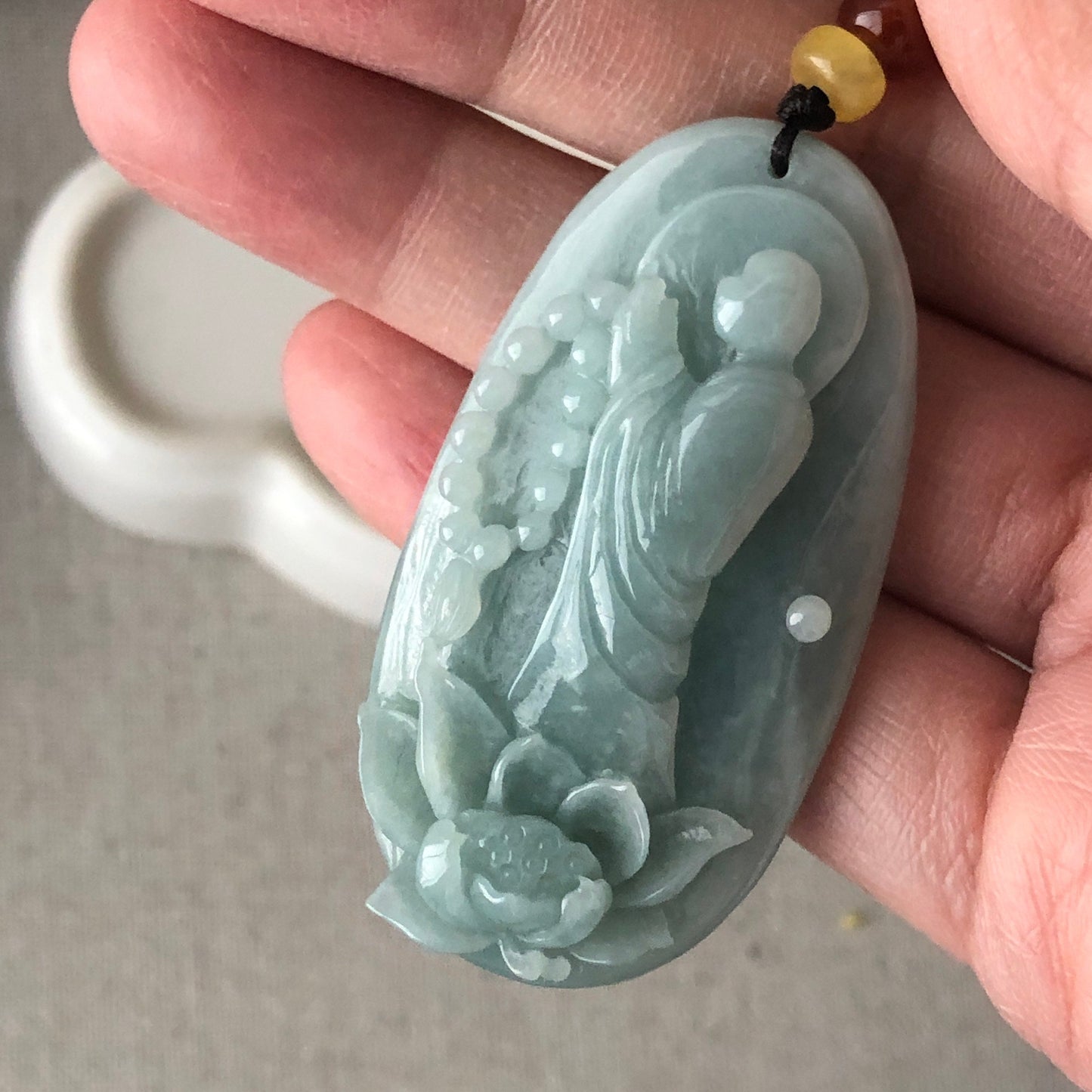 49mm Green Jadeite Jade Carved Faceless Buddha Pendant