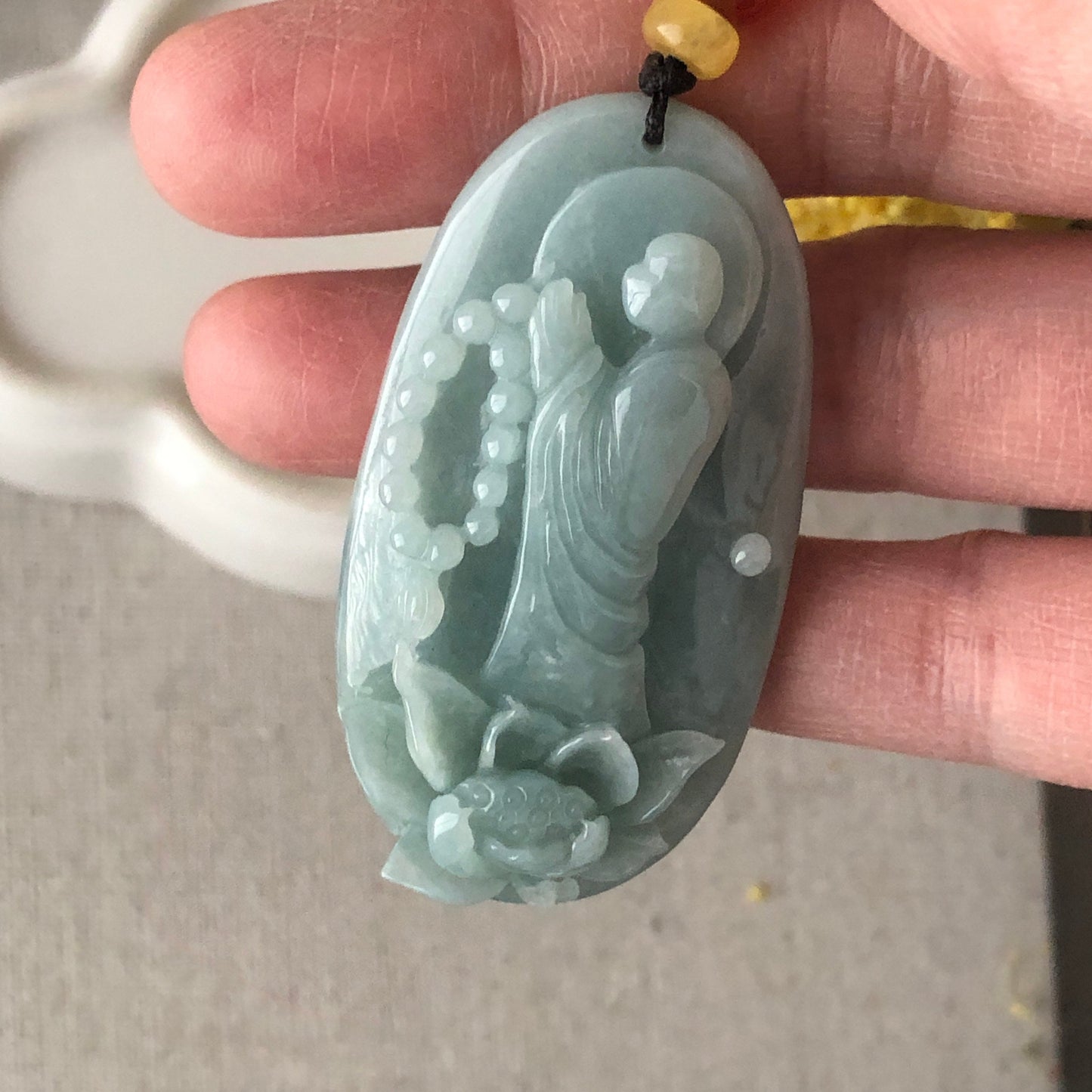 49mm Green Jadeite Jade Carved Faceless Buddha Pendant