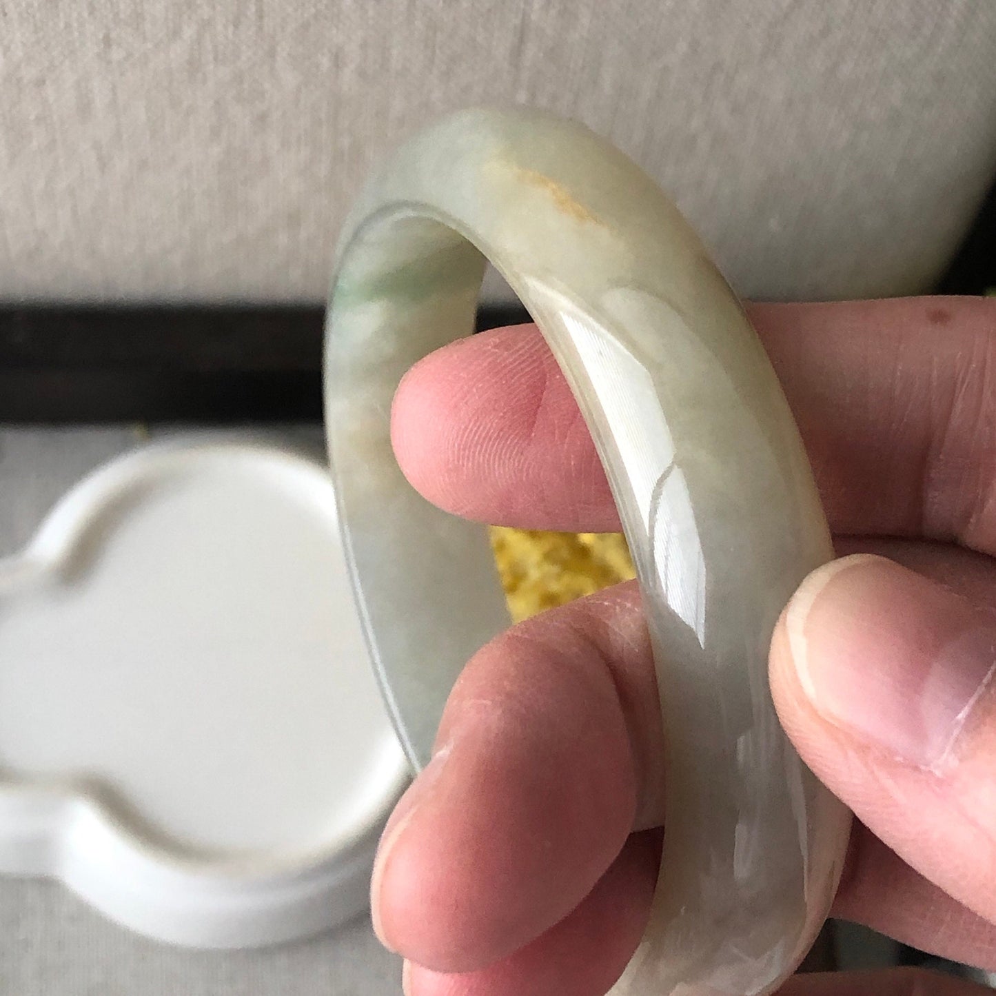 58 mm Icy Tint Yellow Jadeite Jade D shaped Bangle