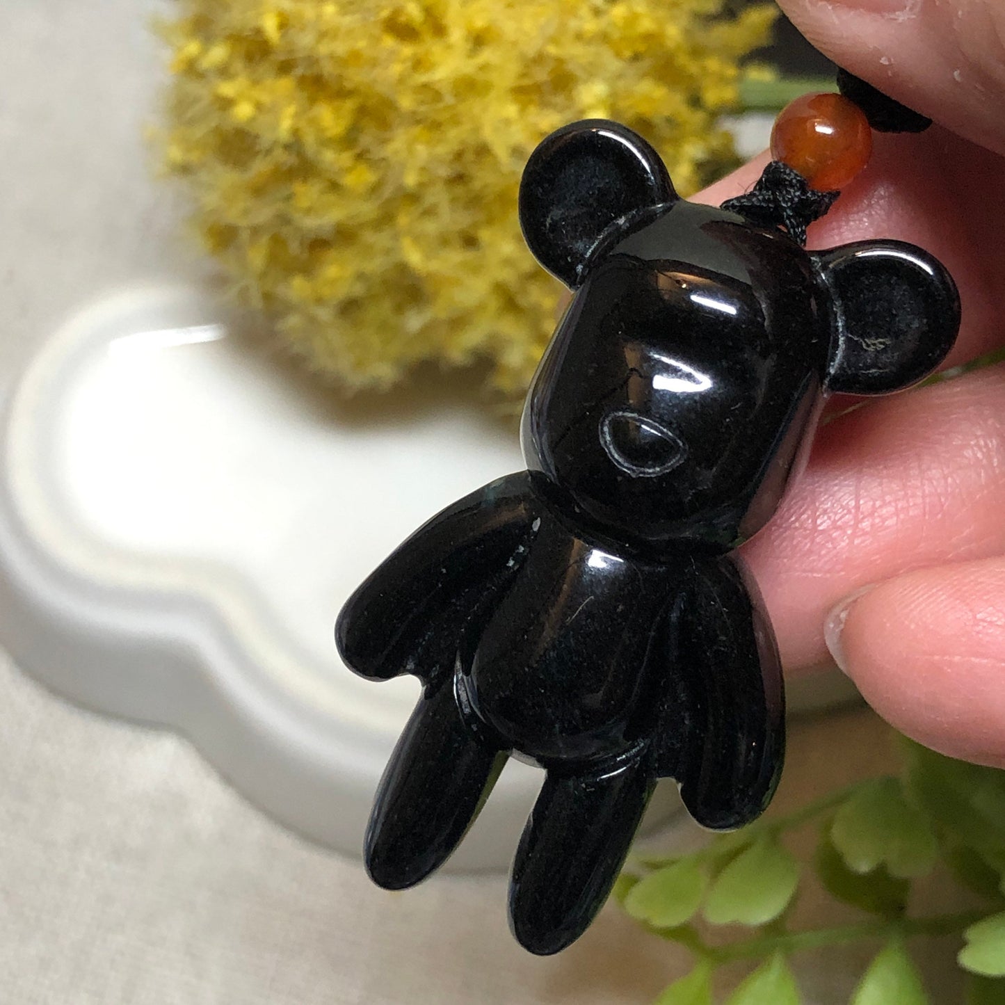 41mm Jadeite Jade Omphacite Black Carved Bear Pendant
