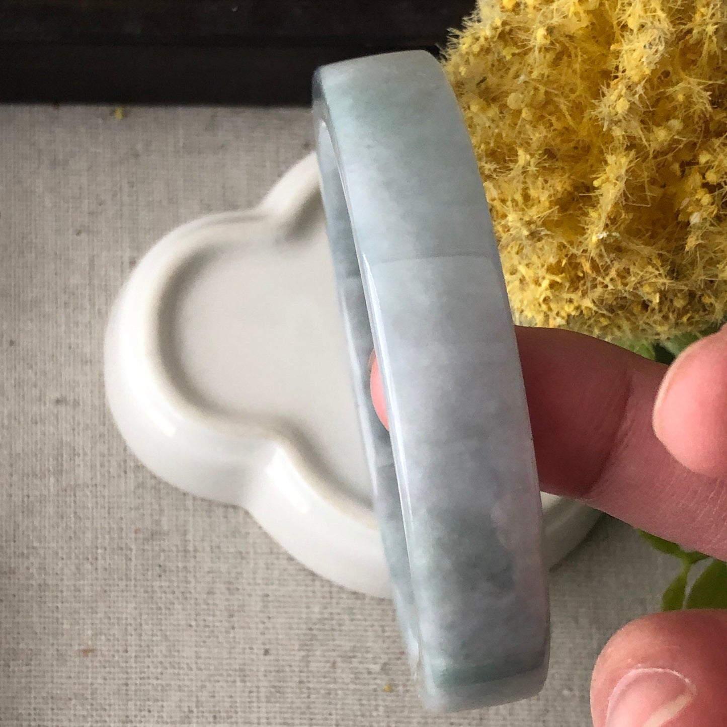 59mm Earthy Sky Blue Jadeite Jade Square Edge Bangle