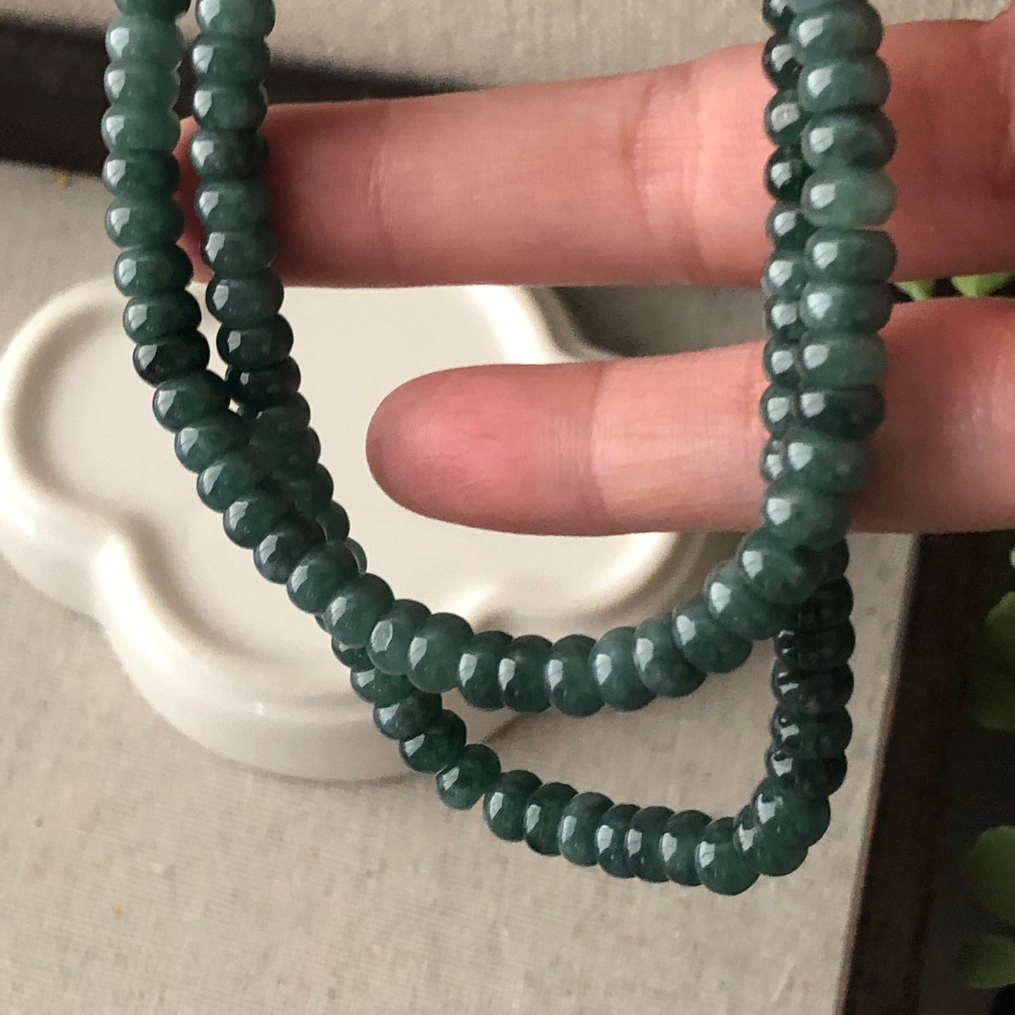 5.8mm Blue Green Jadeite Jade Flat Round Bead Bracelet Necklace