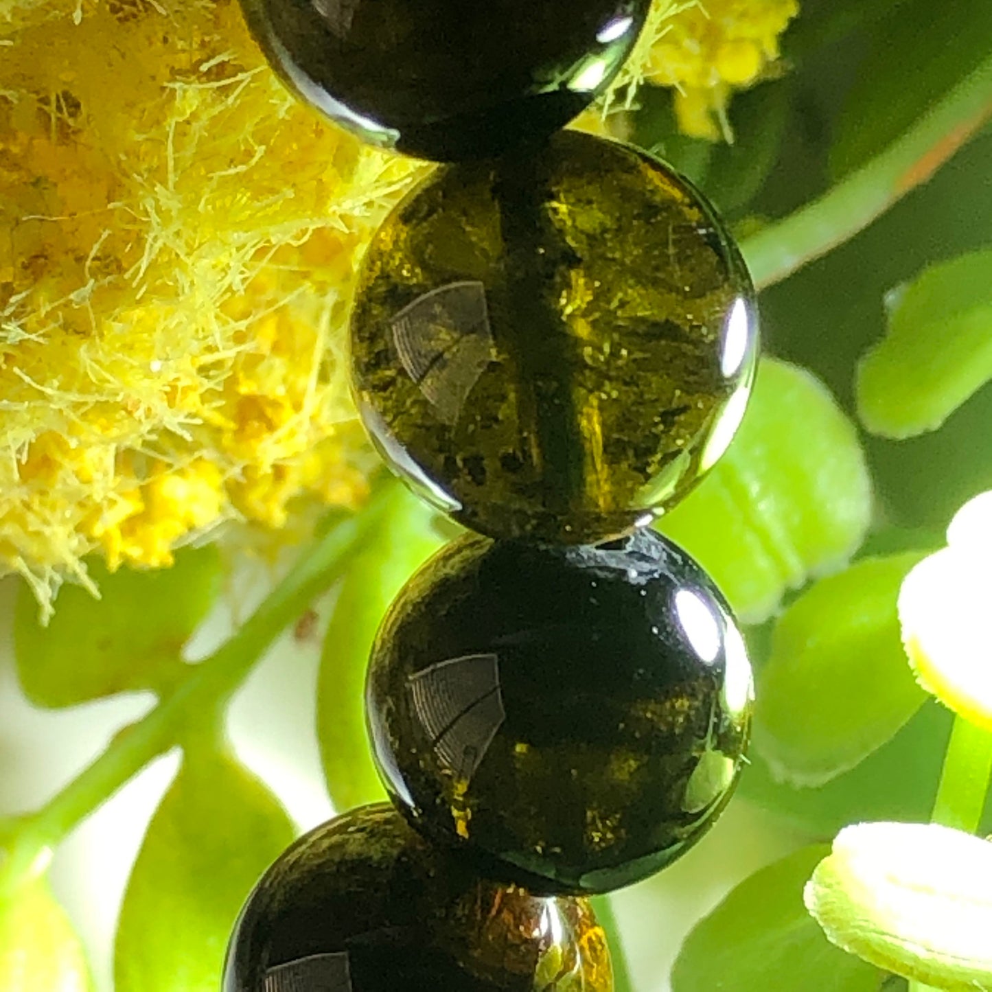 10 mm Natural Black Yellow Green Quartz Bracelet