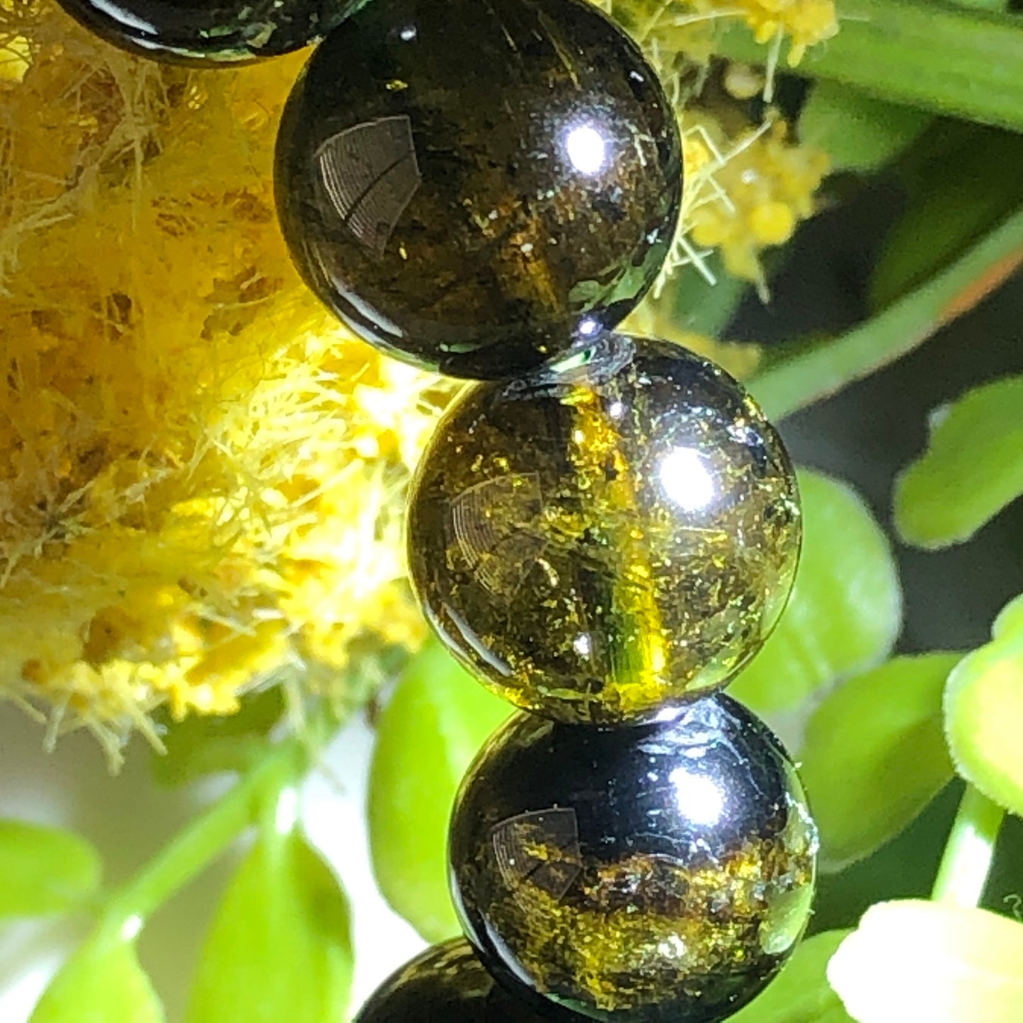 10 mm Natural Black Yellow Green Quartz Bracelet