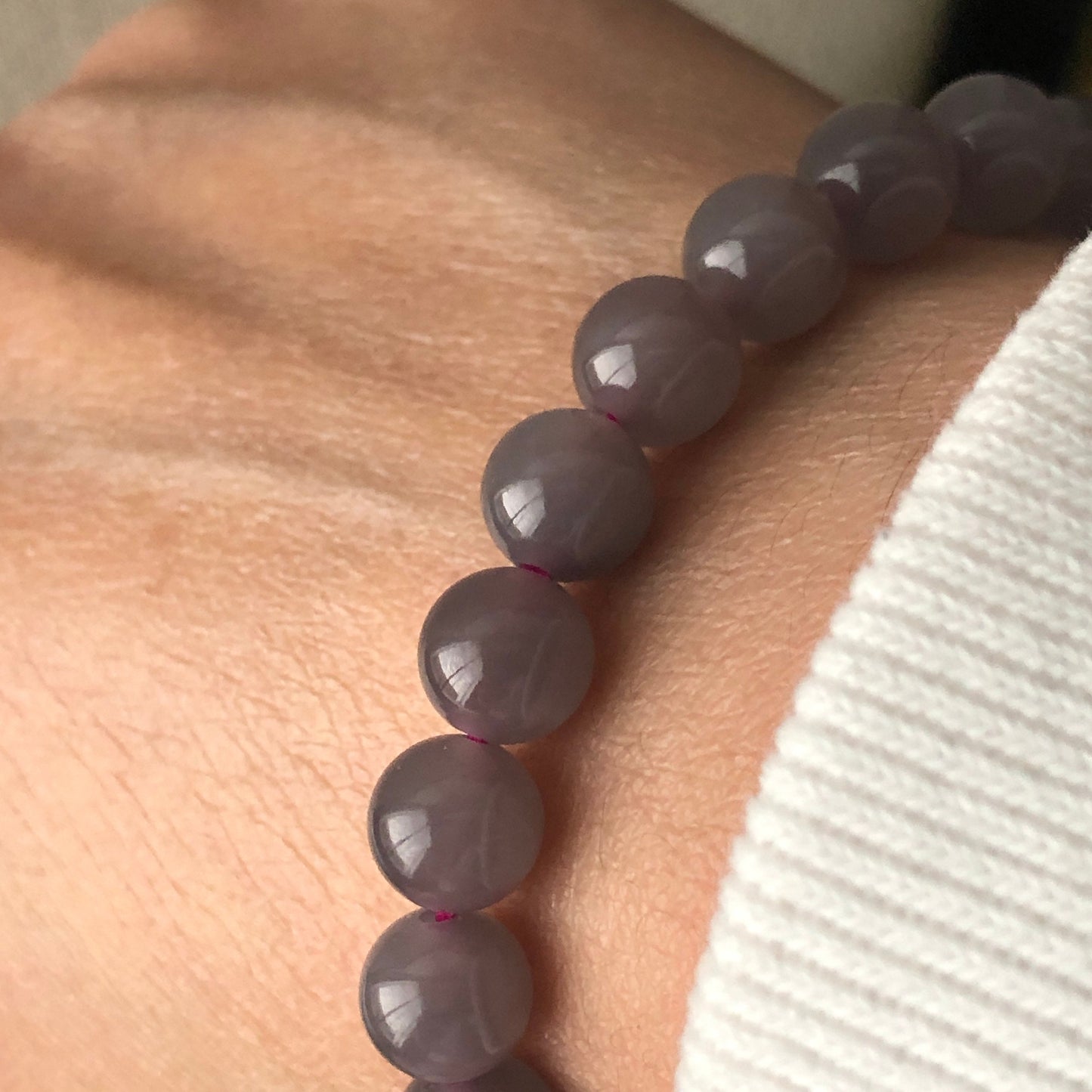 8 mm Smoky Pink Lavender Hetian Jade Bead Bracelet RARE