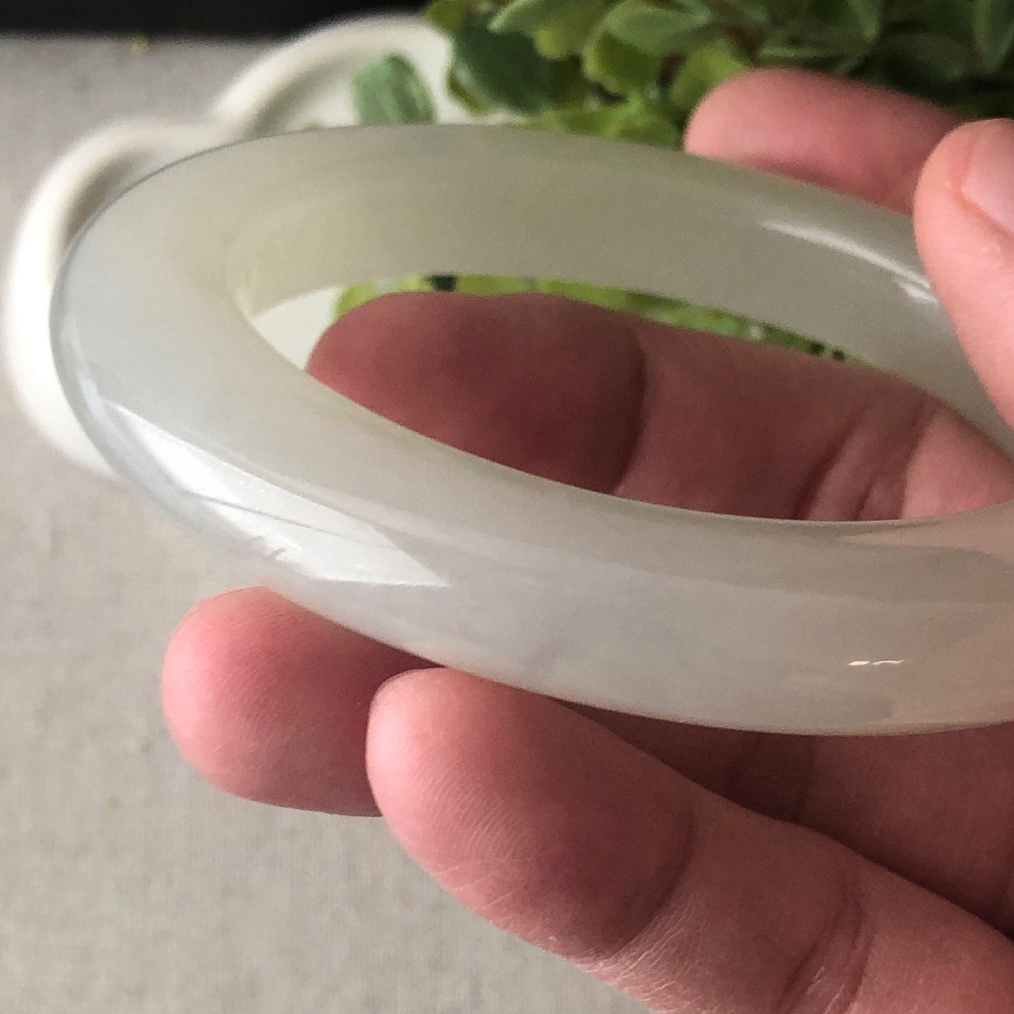 56mm Icy Hetian Jade D-shaped Bangle