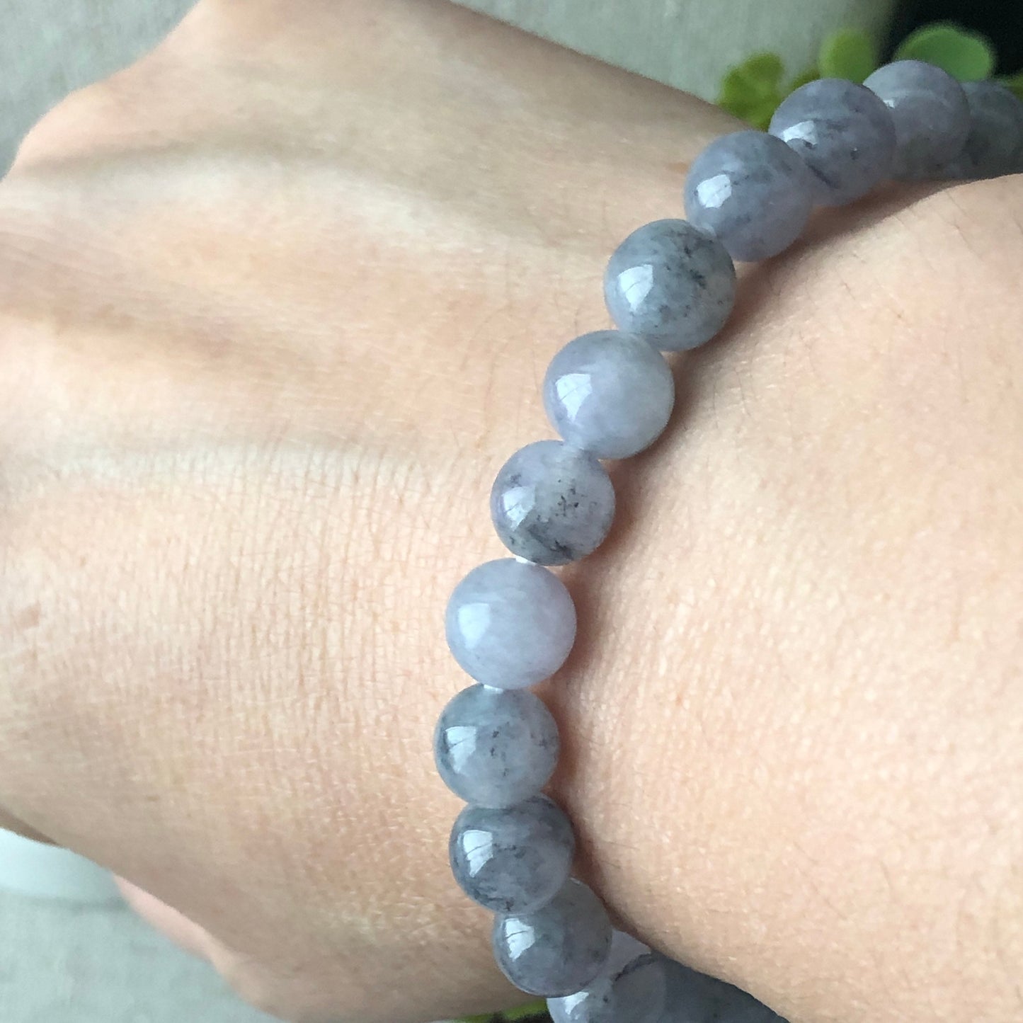 RARE 7.7 mm Wuji Lavender Jade Jadeite Round Bead Bracelet