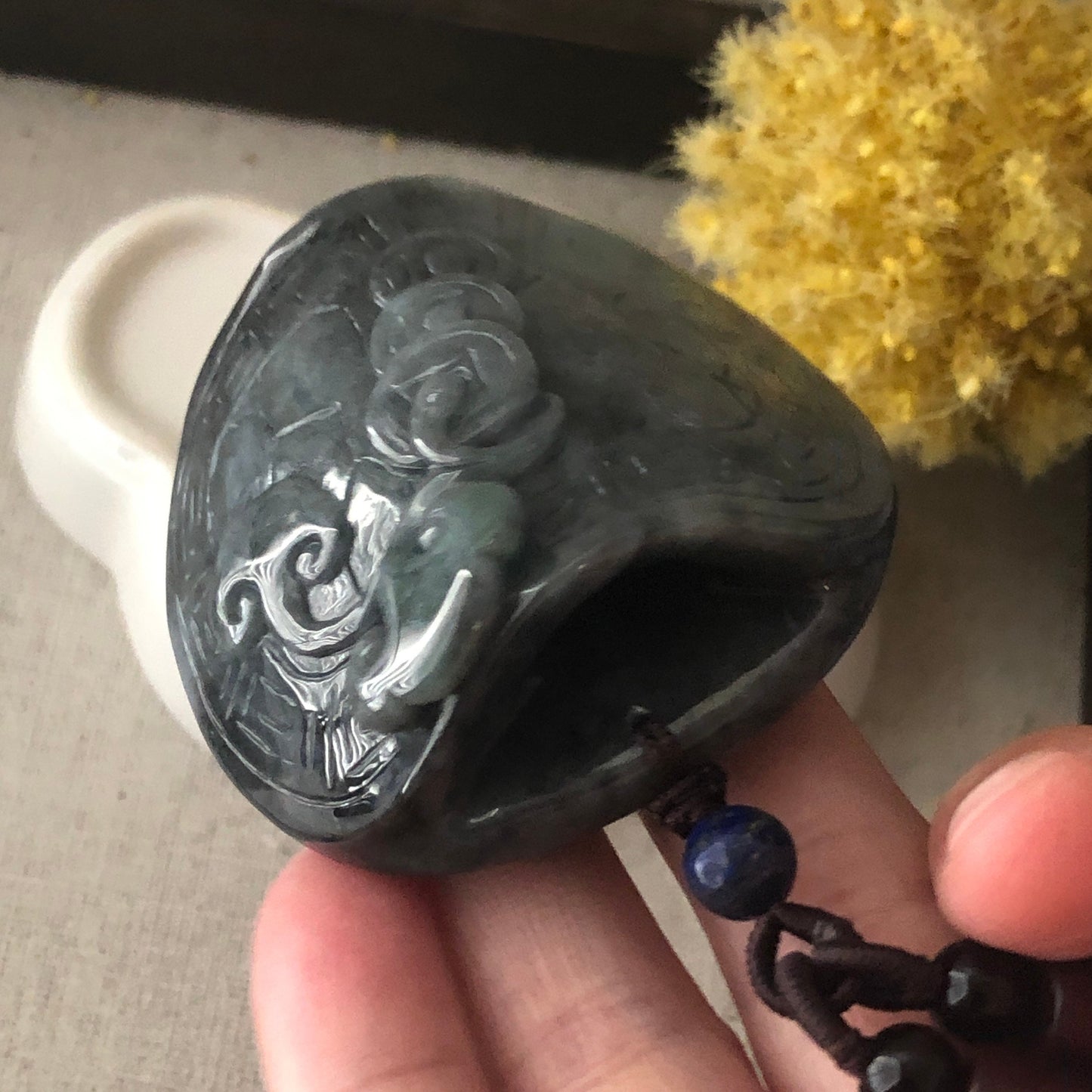 50mm Wuji Green Jadeite Jade Carved Tortoise Shell Ruyi Coins Display